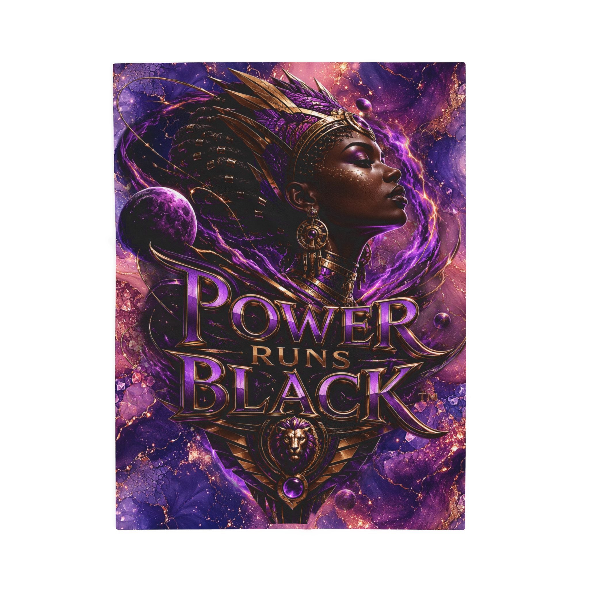 Power Runs Black Velveteen Plush Blanket - "Power Runs Black" Inspirational Afrocentric Throw Blanket by Power Runs Black
