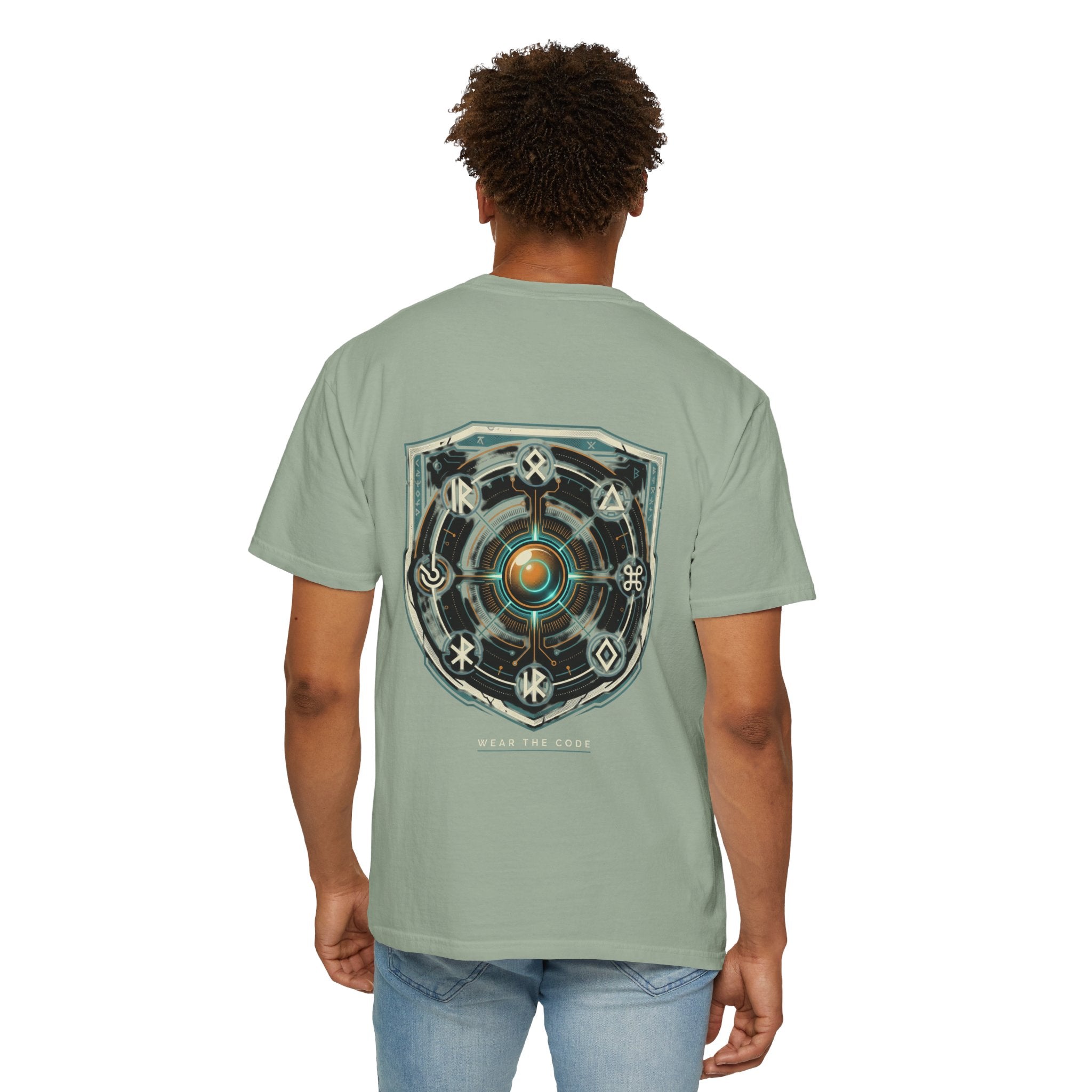 Power Runs Black PRB "Wear The Code" Mystic Shield T-Shirt — Geometric Sigil Graphic Tee by Printify