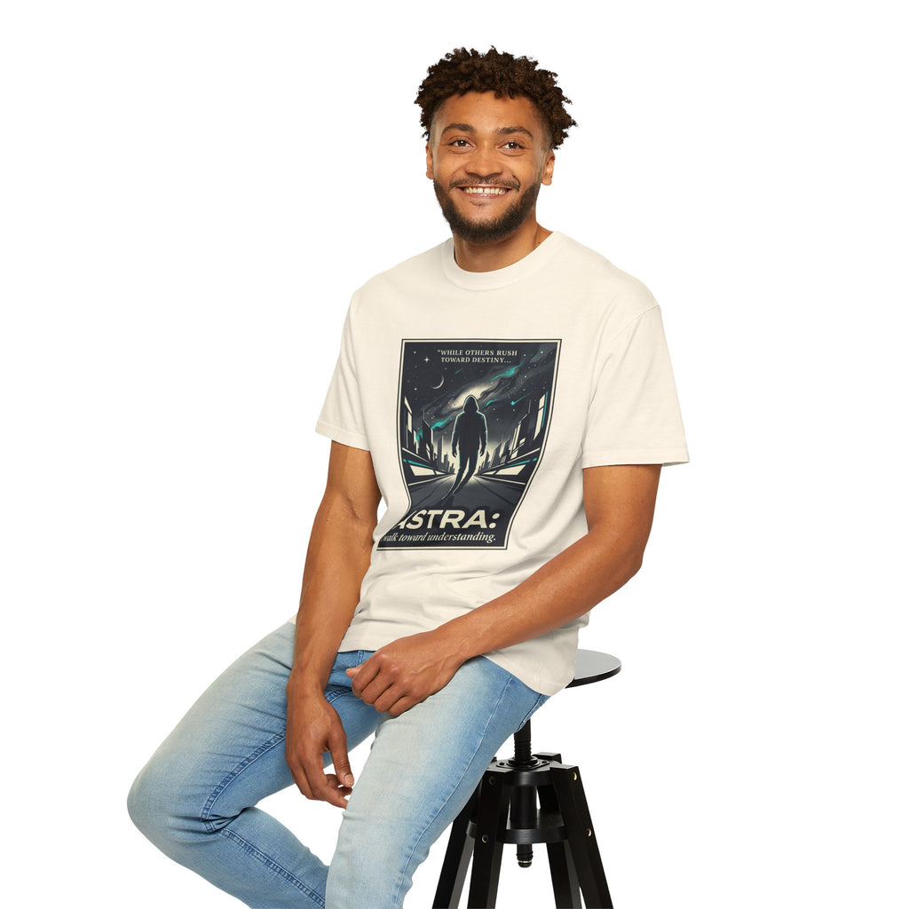 Power Runs Black Astra Sci‑Fi Graphic T-Shirt — "I walk toward understanding" Poster Design by Power Runs Black