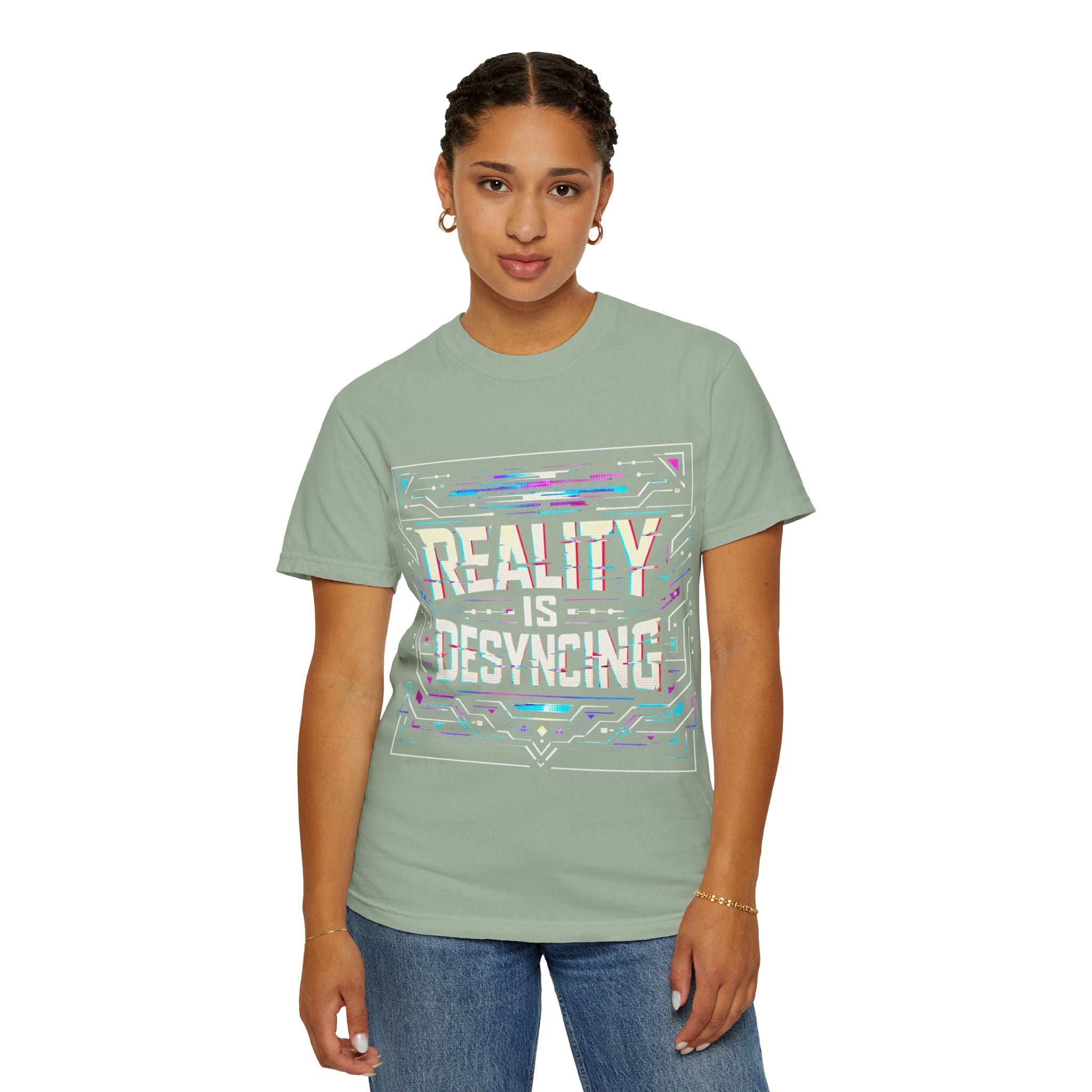 Power Runs Black PRB Glitchy Pastel "Reality Is Desyncing" T-Shirt by Printify