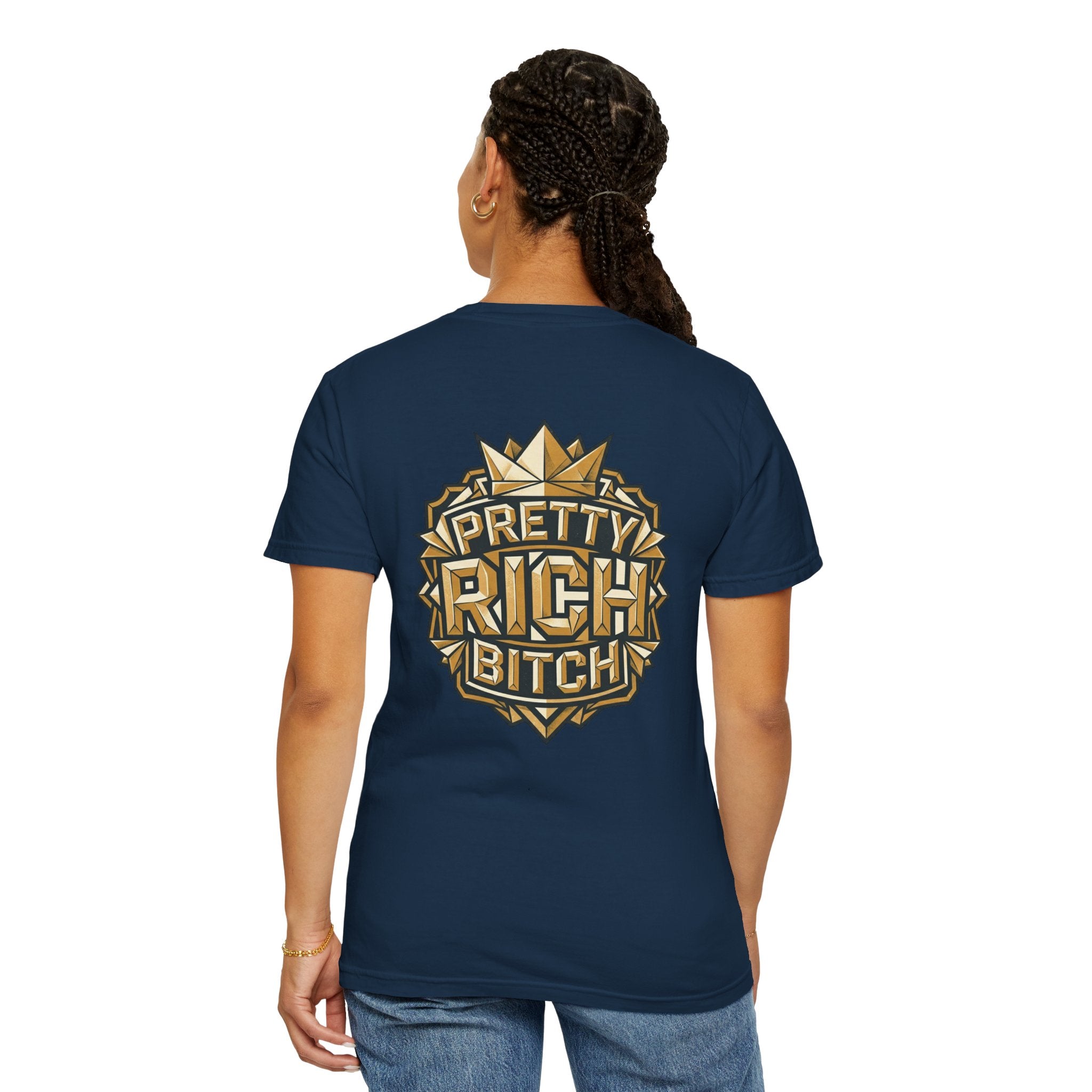 Pretty Rich Bitch The Collection by PRB T-Shirt — Bold Graphic Tee with Empowered Woman Portrait by Power Runs Black