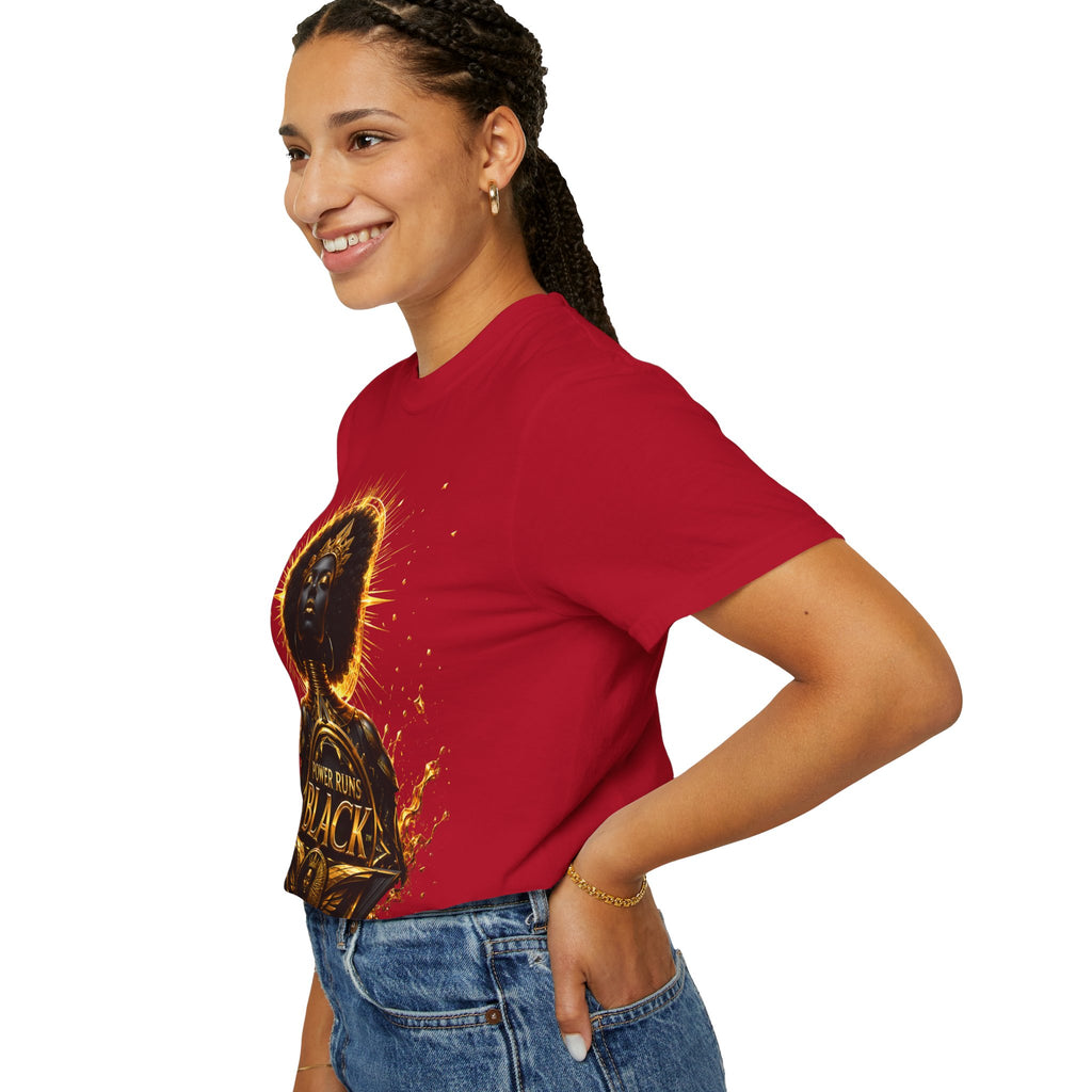 Power Runs Black goddess illustration T-Shirt | Afrocentric black pride design by Power Runs Black