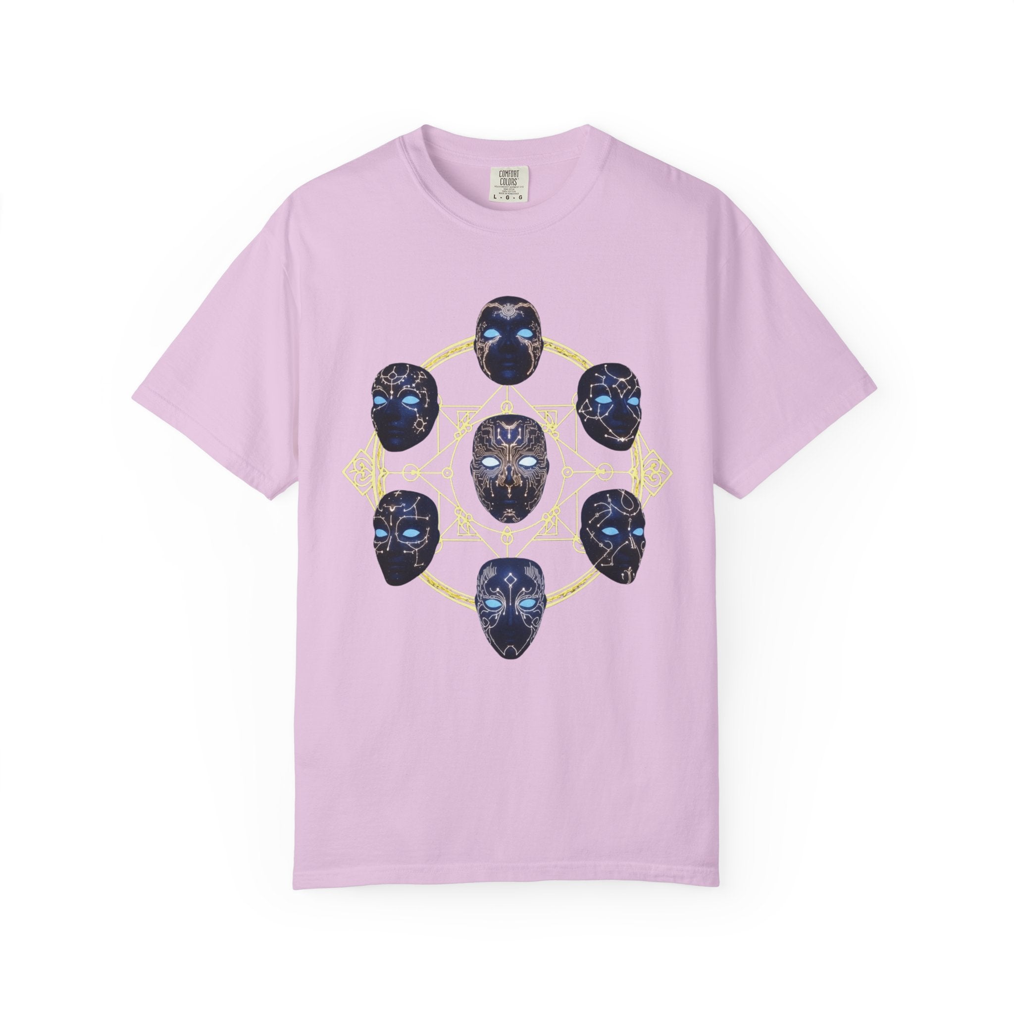 PRB Tribal Mask Circle Graphic Tee, Spiritual Afrocentric Art by Printify
