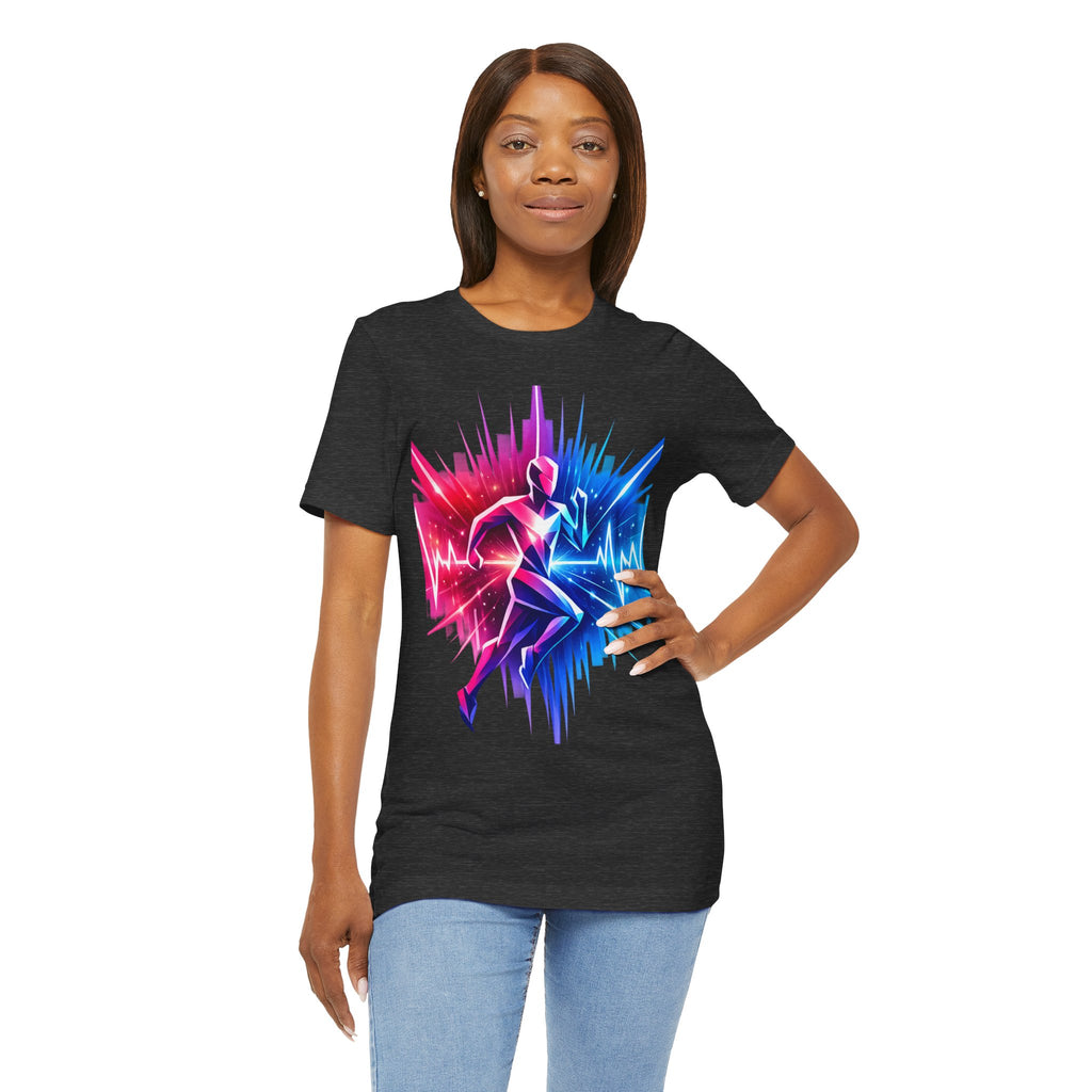 Power Runs Black PRB Running Pulse Graphic Tee — Neon Runner Heartbeat Sports T‑Shirt by Power Runs Black