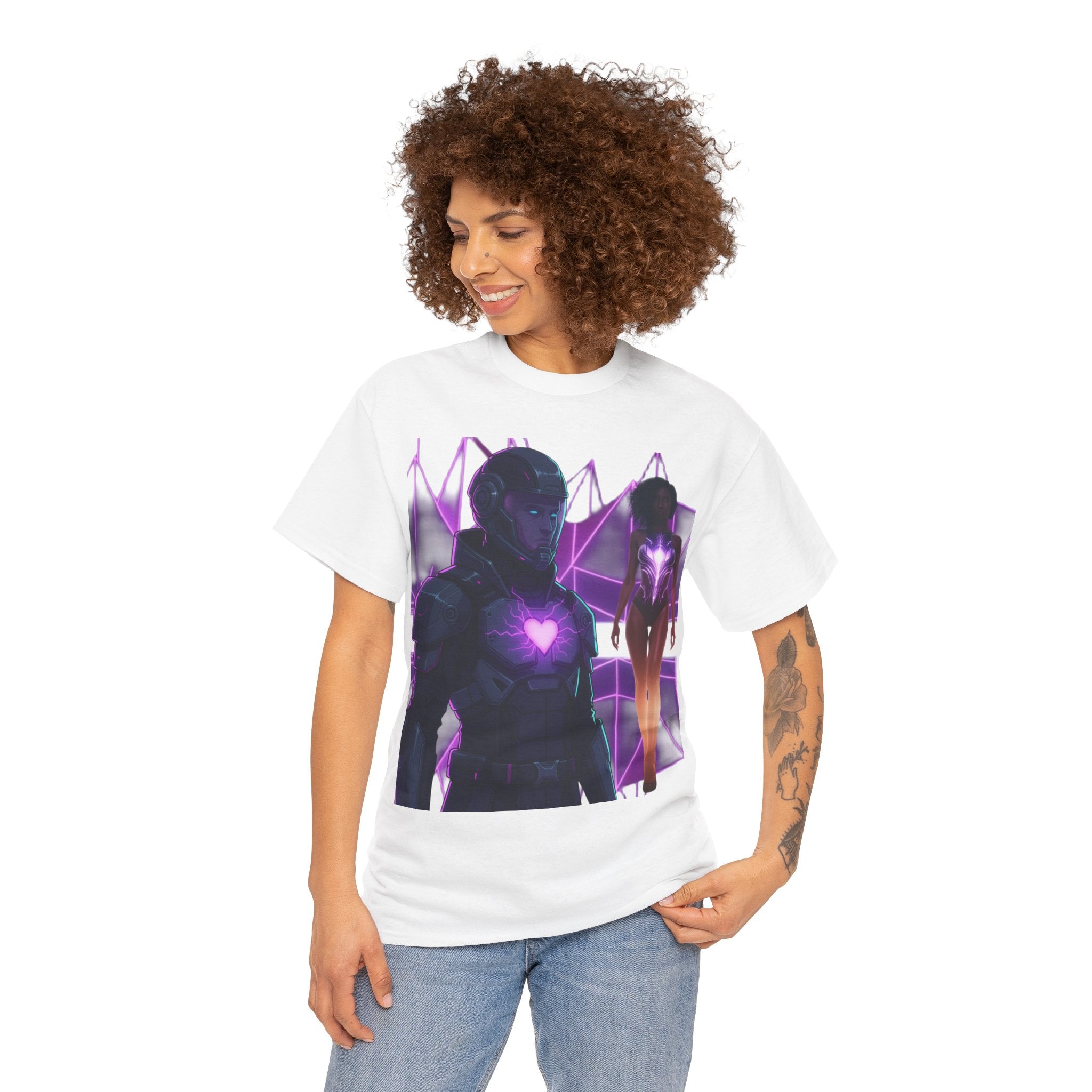 Power Run Black PRB Pretty Rich Bitch The Collection Purple Heart Cyberpunk Knight T-Shirt | Futuristic Armor Sci‑Fi Tee by Printify