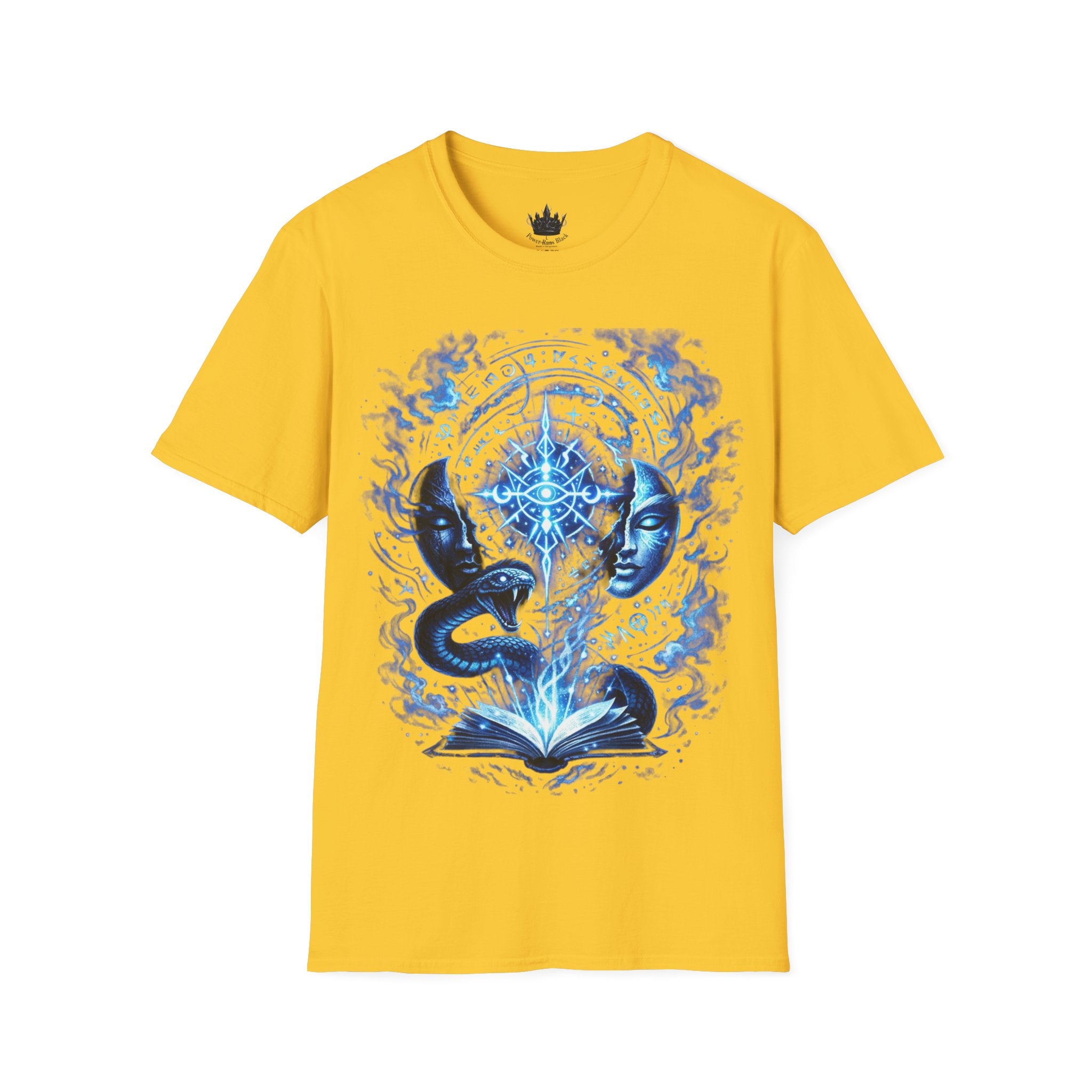 PRB Mystic Oceanic Spell T-Shirt — Blue Serpent & Moon Magic Tee by Power Runs Black