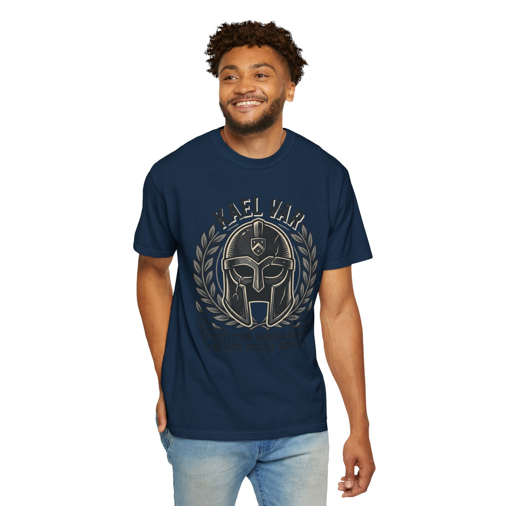 Power Runs Black PRB Kael Var Helmet Graphic T-Shirt — "Protection Hardens Form" Warrior Tee by Power Runs Black