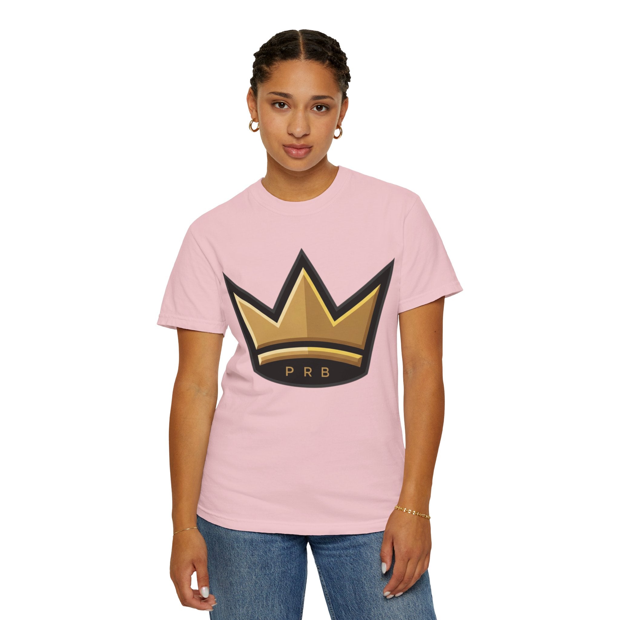 PRB Crown & Cosmos Graphic T-Shirt | Gold Royal Crest & Celestial Back by Printify