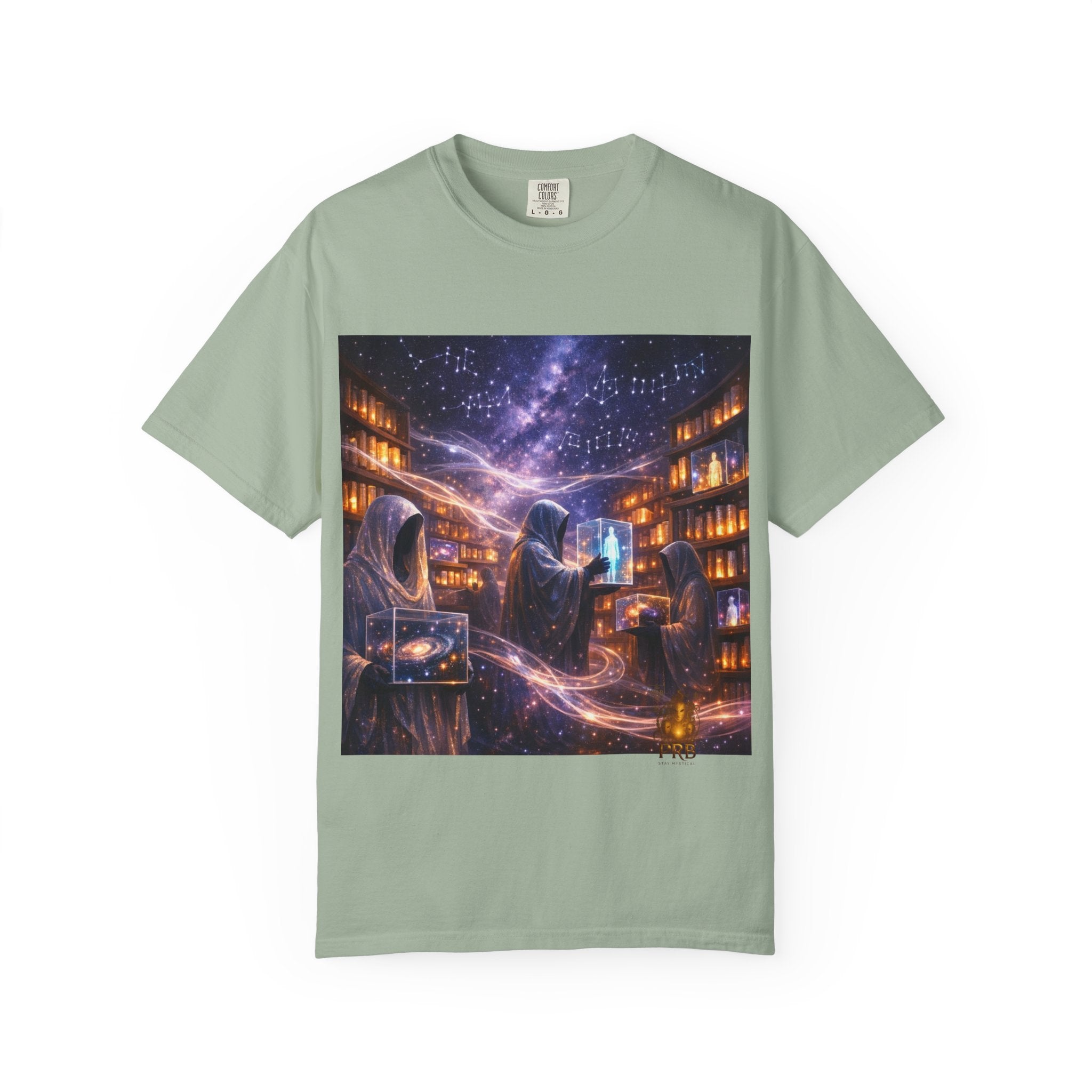 PRB Mystic Library Wizards T-Shirt — Cosmic Sorcerer Art Tee by Power Runs Black