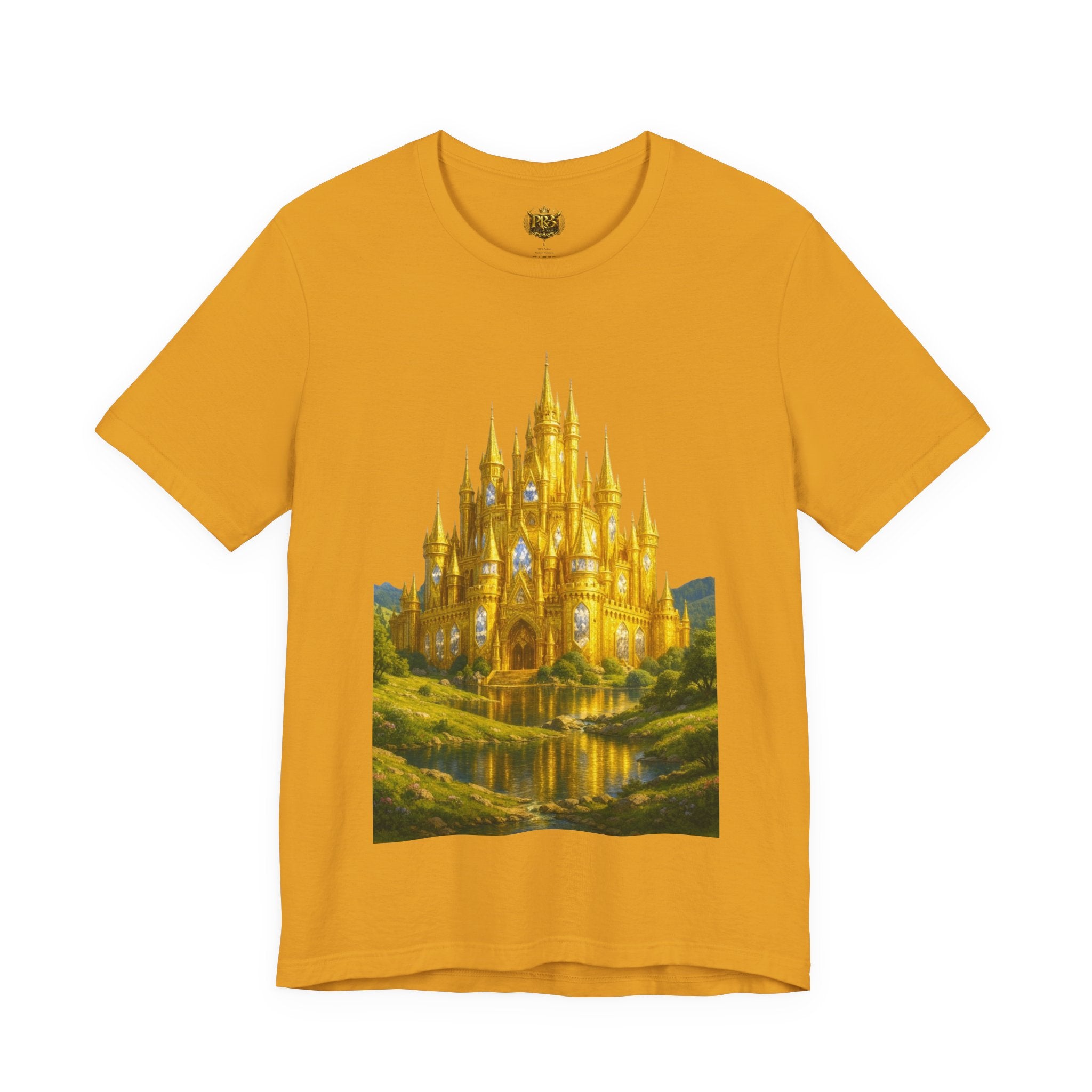PRB Golden Fantasy Castle Tee | Magical Kingdom Illustration, Fairytale Scene by Power Runs Black