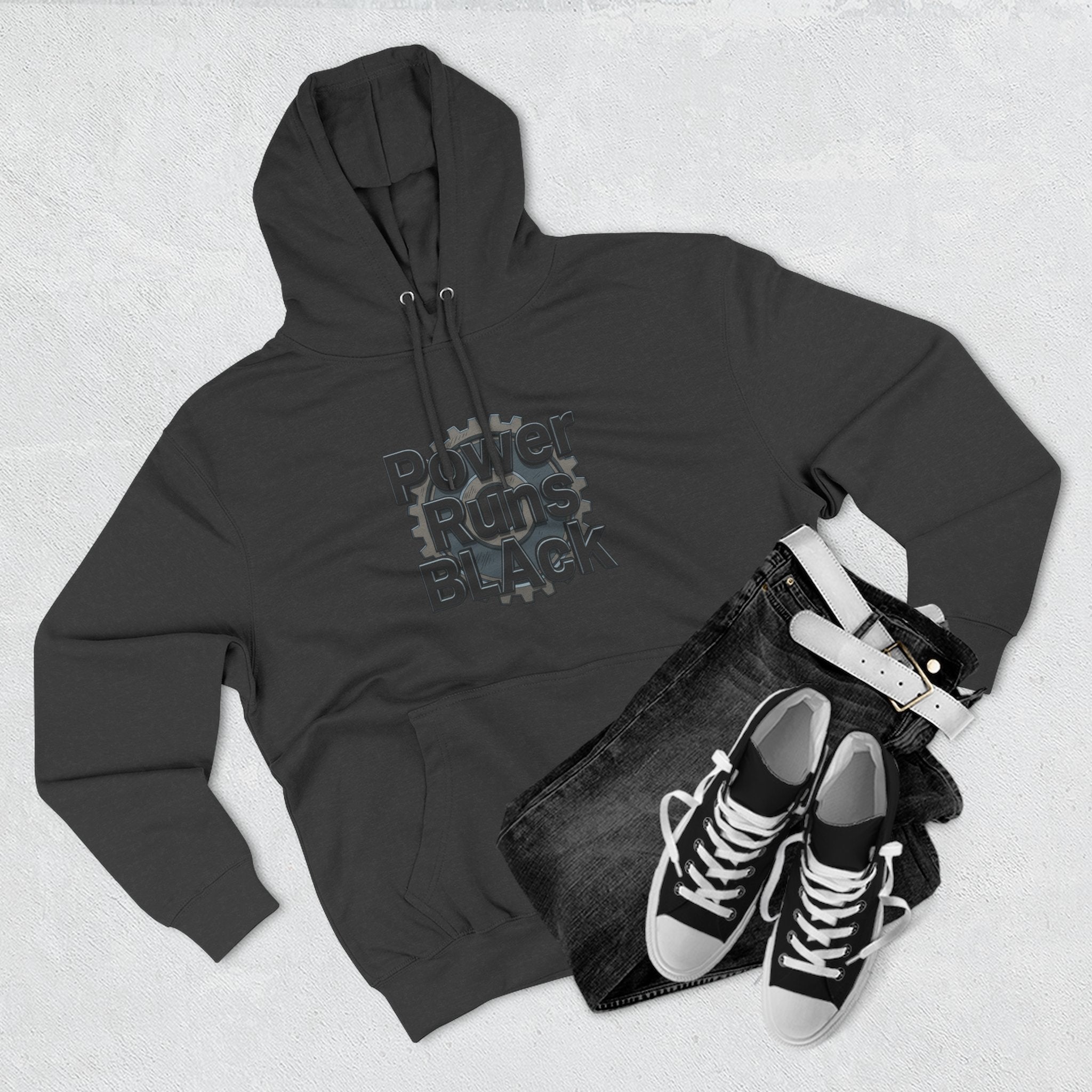 PRB Built of Power Graphic Hoodie — ‘Power Runs Black’ Industrial Mech Design by Power Runs Black