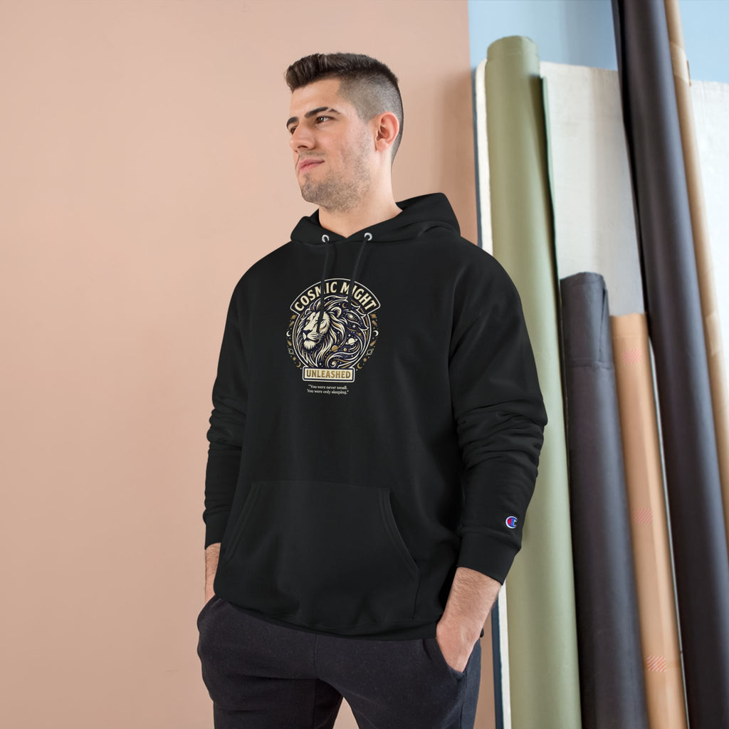 PRB Starforged Flex Cosmic Might Unleashed Lion Crest Hoodie — 'Unleashed' Athletic Champion Graphic Hoodie by Power Runs Black