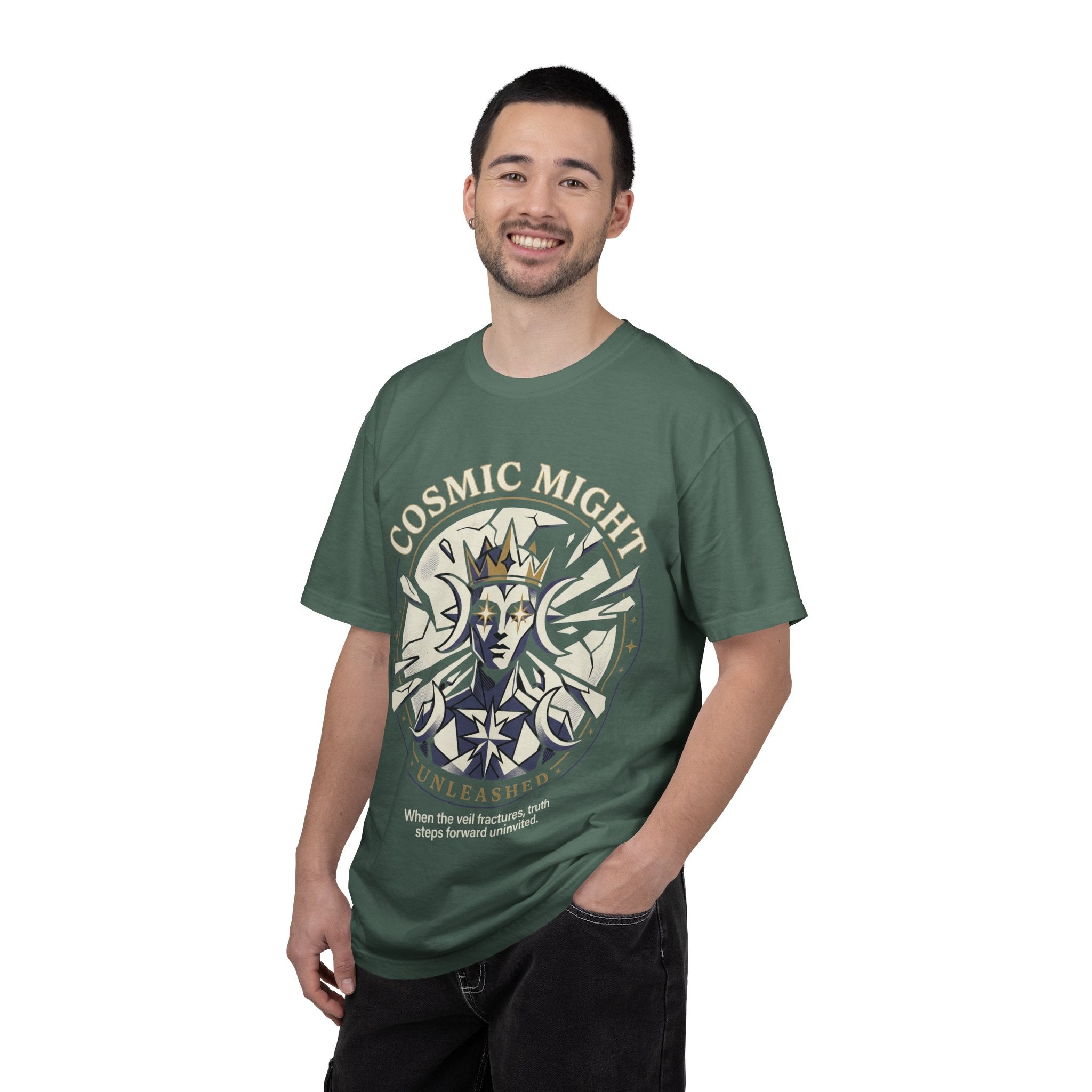 PRB Starforged Flex Cosmic Might Unleashed Graphic T-Shirt — 'Cosmic Might Unleashed' Vintage Astro King Tee by Power Runs Black