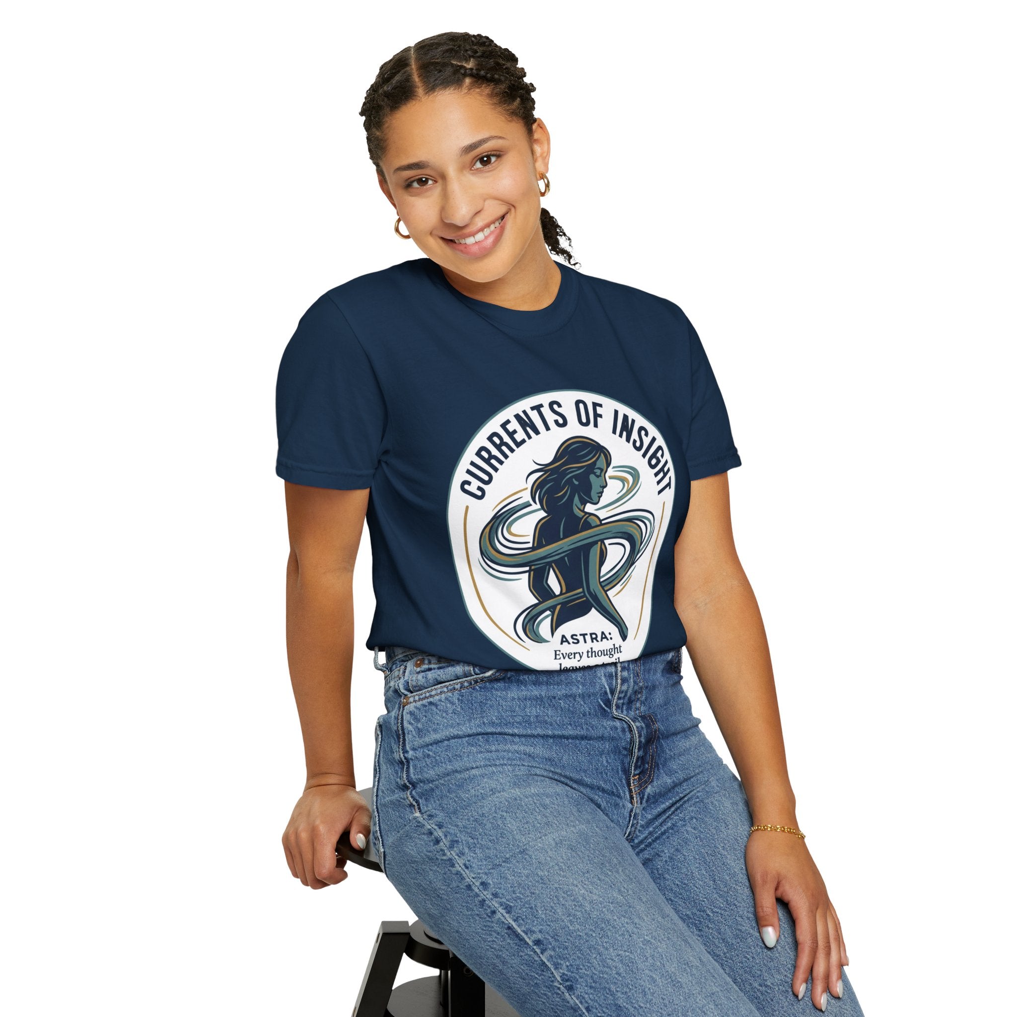 Power Runs Black Currents of Insight T-Shirt — 'Astra: Every thought leaves a trail' Graphic Tee by Power Runs Black