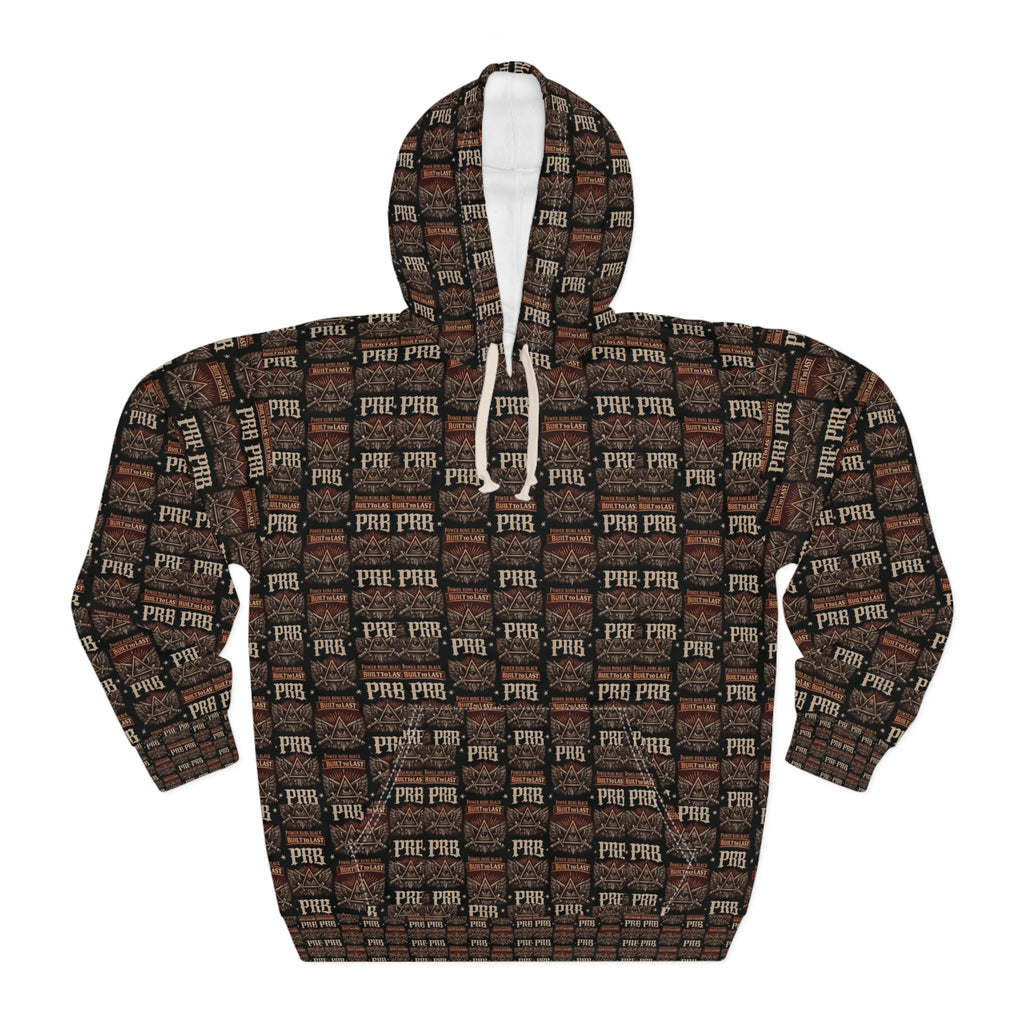 PRB Vintage Brick Wall Pattern Hoodie | Repeating 'PRB' Graphic by Power Runs Black