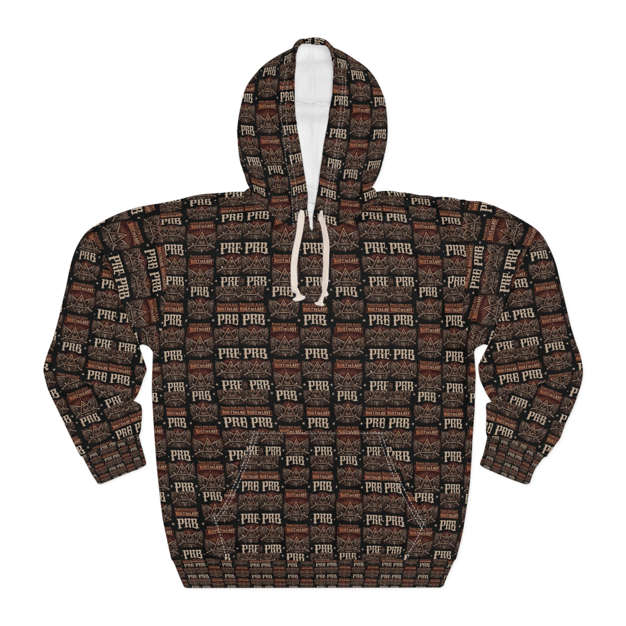 PRB Vintage Brick Wall Pattern Hoodie | Repeating 'PRB' Graphic by Power Runs Black