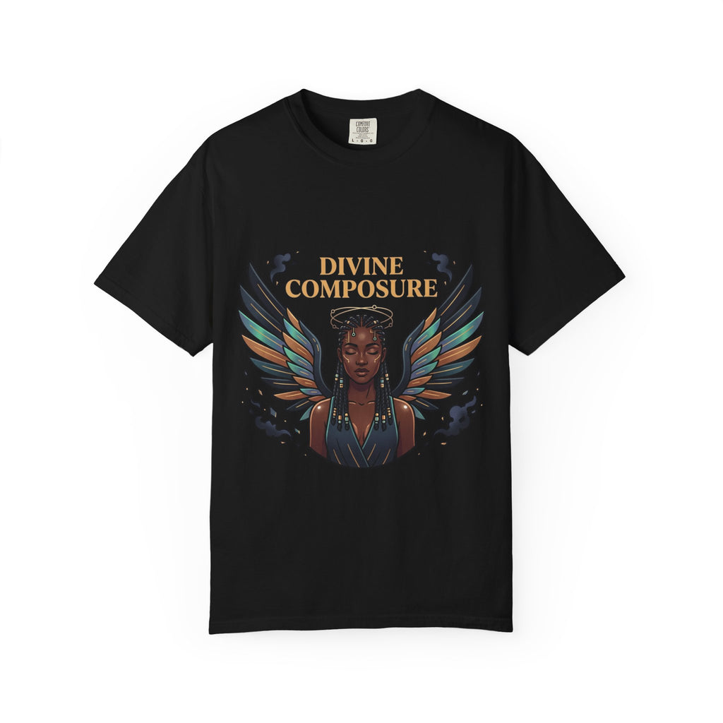Power Runs Black Divine Composure T-Shirt — Angel Wing Graphic Tee by Printify