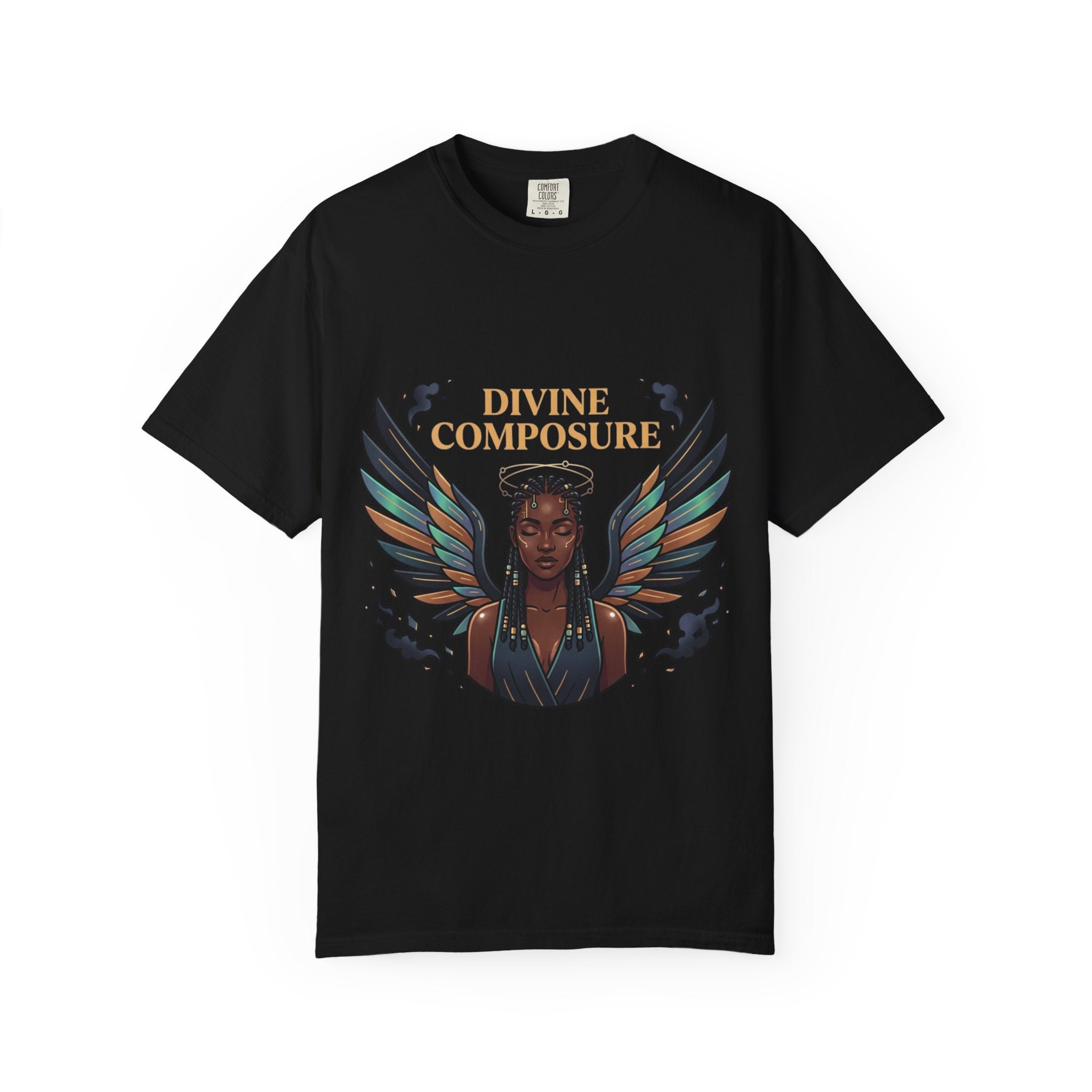 Power Runs Black Divine Composure T-Shirt — Angel Wing Graphic Tee by Printify