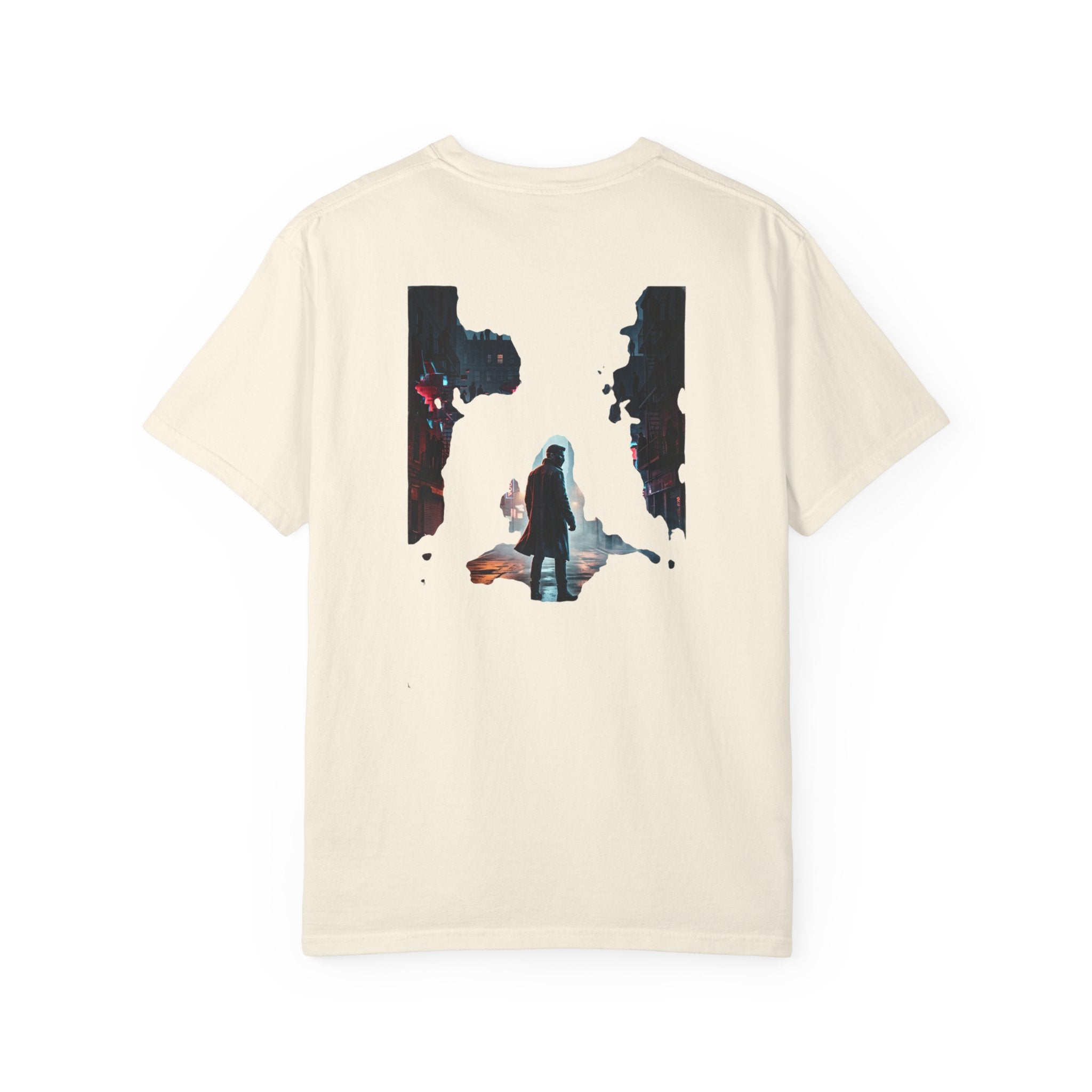 Syndication Loop Cyberpunk Portrait Tee — Tech-Noir Graphic T-Shirt | Power Runs Black by Printify