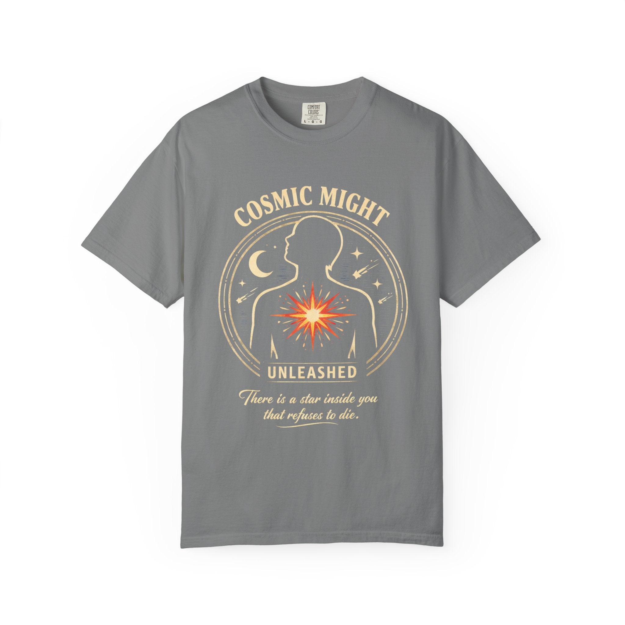 PRB Starforged Flex Cosmic Might T-Shirt — "Unleashed" Astral Heart Graphic Tee by Power Runs Black
