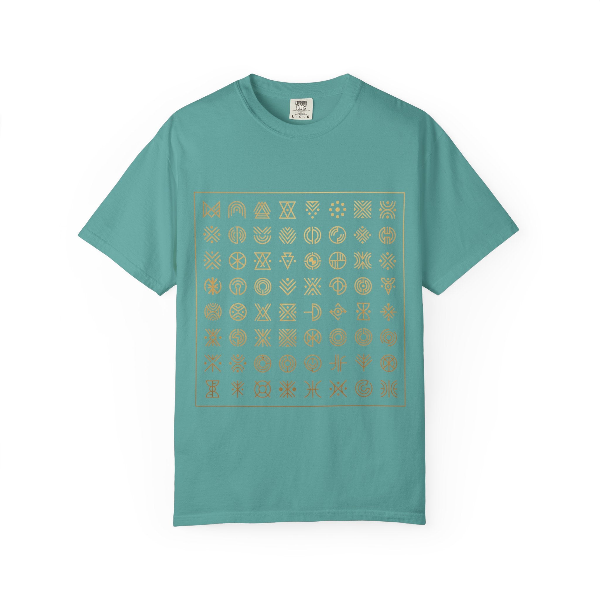 Power Runs Black PRB Symbol Grid T-Shirt — Minimal Gold Icon Graphic Tee by Printify