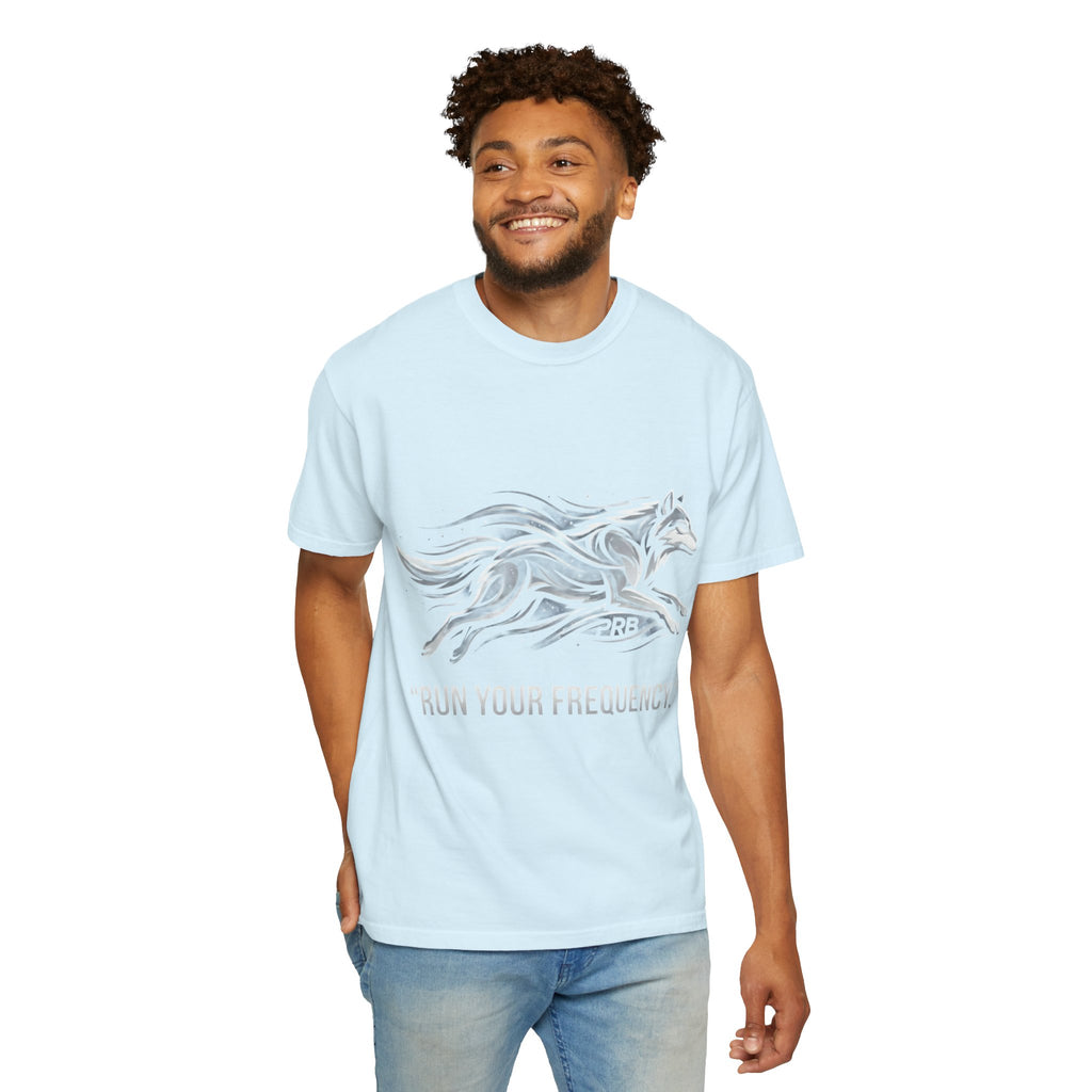 Wolf Graphic T-Shirt — 'Run Your Frequency' Motivational Tee by Printify