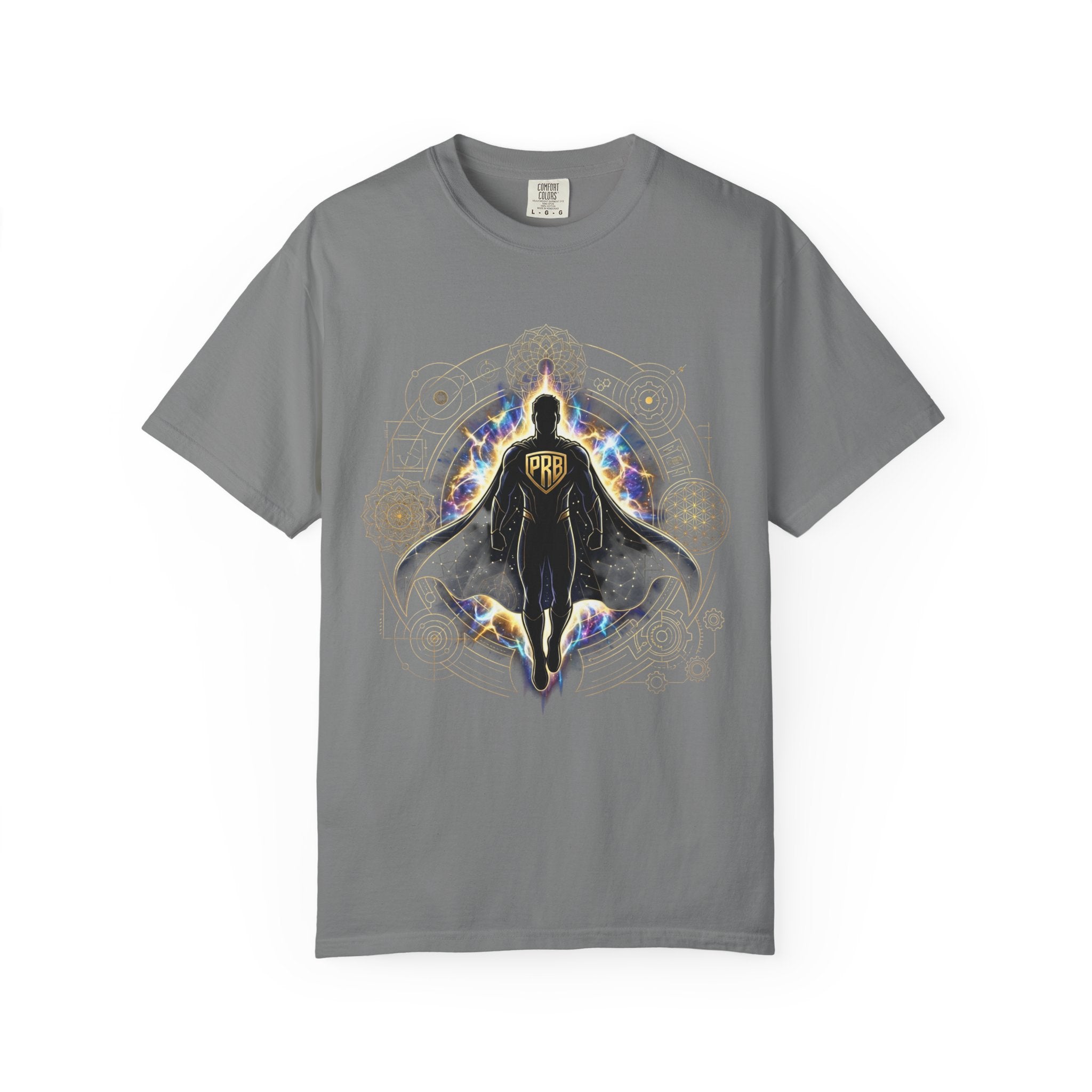 PRB Mystic Cloaked Hero Graphic T-Shirt | Cosmic Aura Geometric Streetwear Tee by Printify