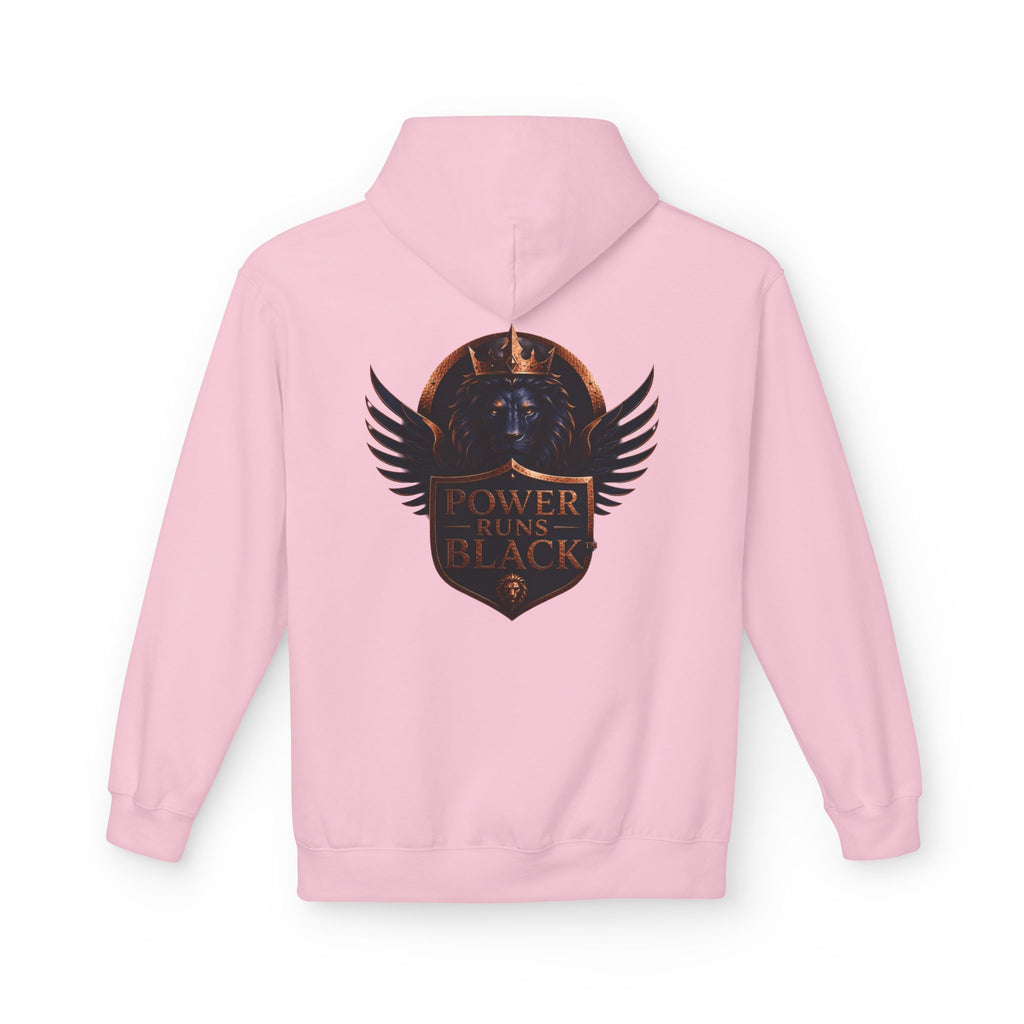 Power Runs Black crest hoodie | medieval shield with lions and wings by Power Runs Black