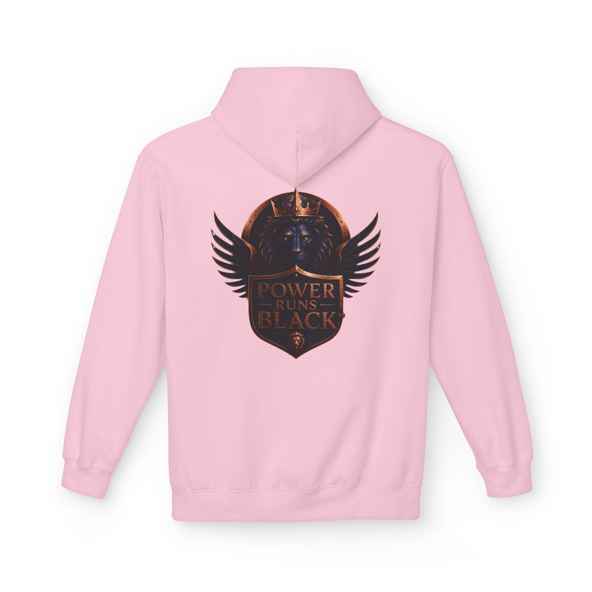 Power Runs Black crest hoodie | medieval shield with lions and wings by Power Runs Black
