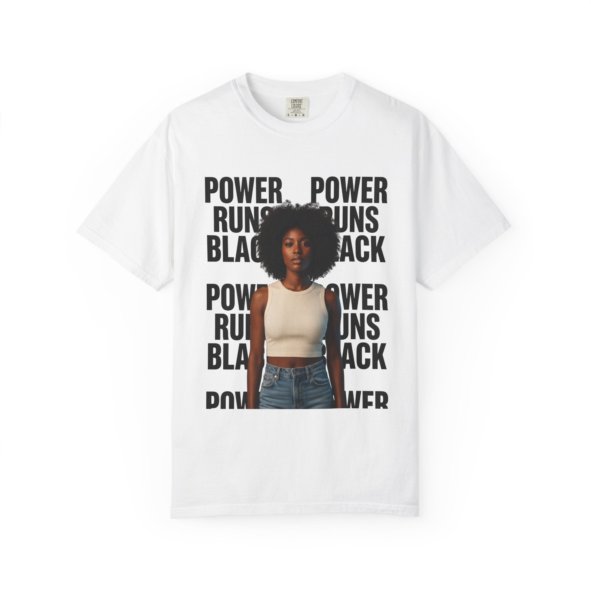 Power Runs Black PRB Power Runs Black T-Shirt — Empowerment Portrait Tee by Printify