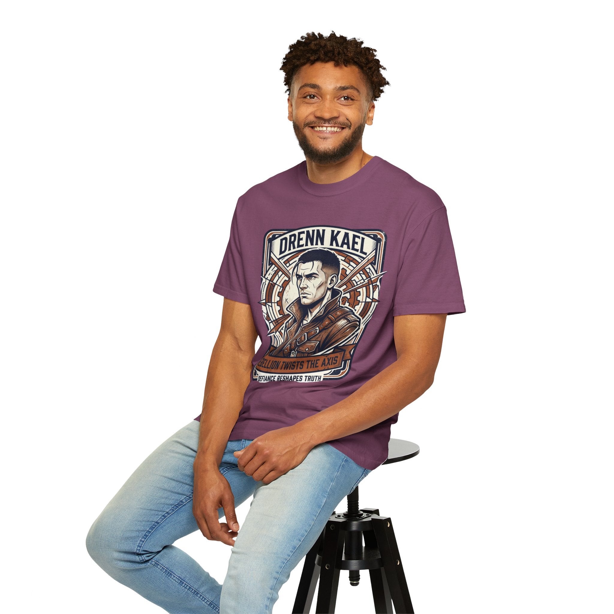 Power Runs Black PRB Drenn Kael Portrait T-Shirt — "Rebellion Twists the Axis" Graphic Tee by Printify