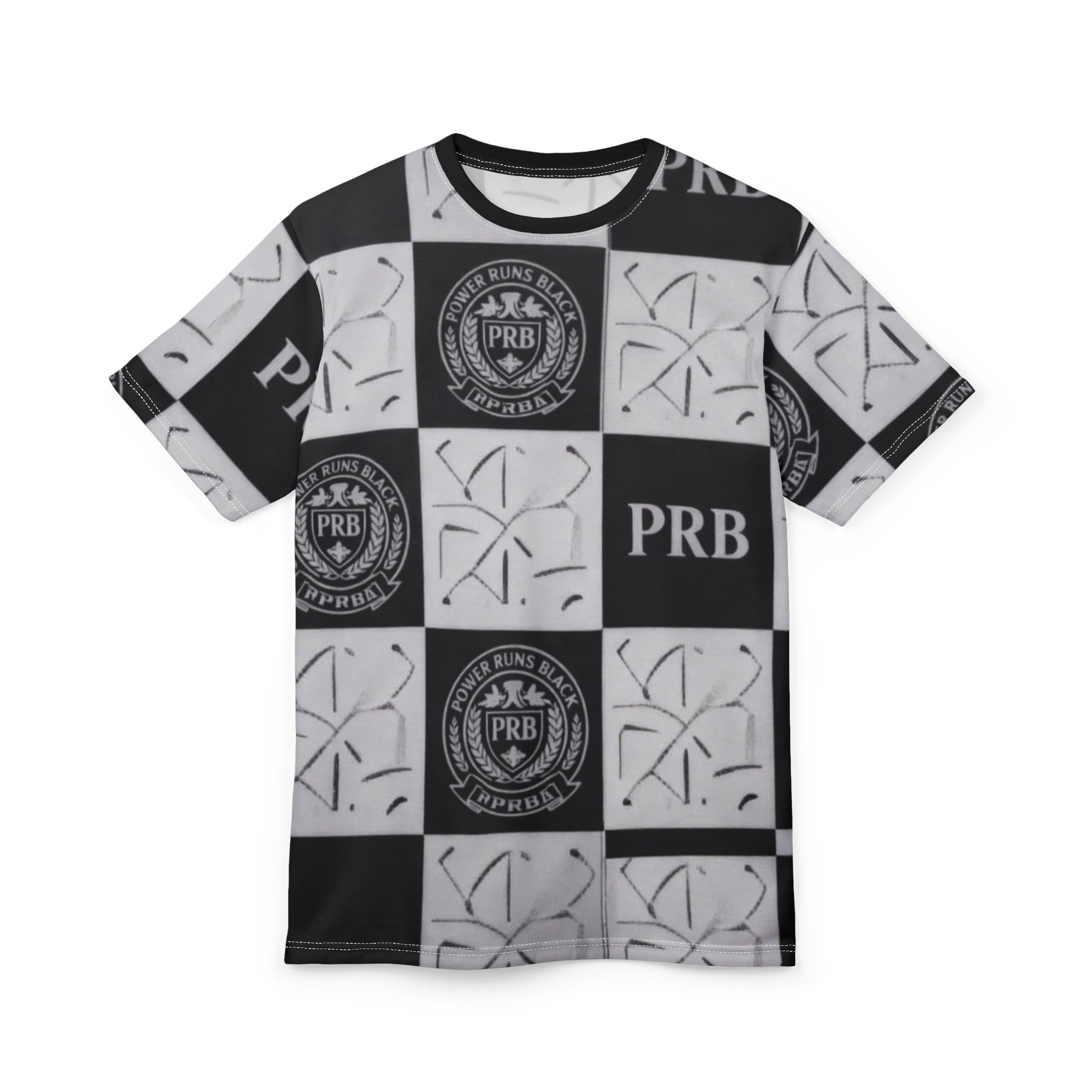 PRB Checkerboard All-Over Print Tee by Power Runs Black