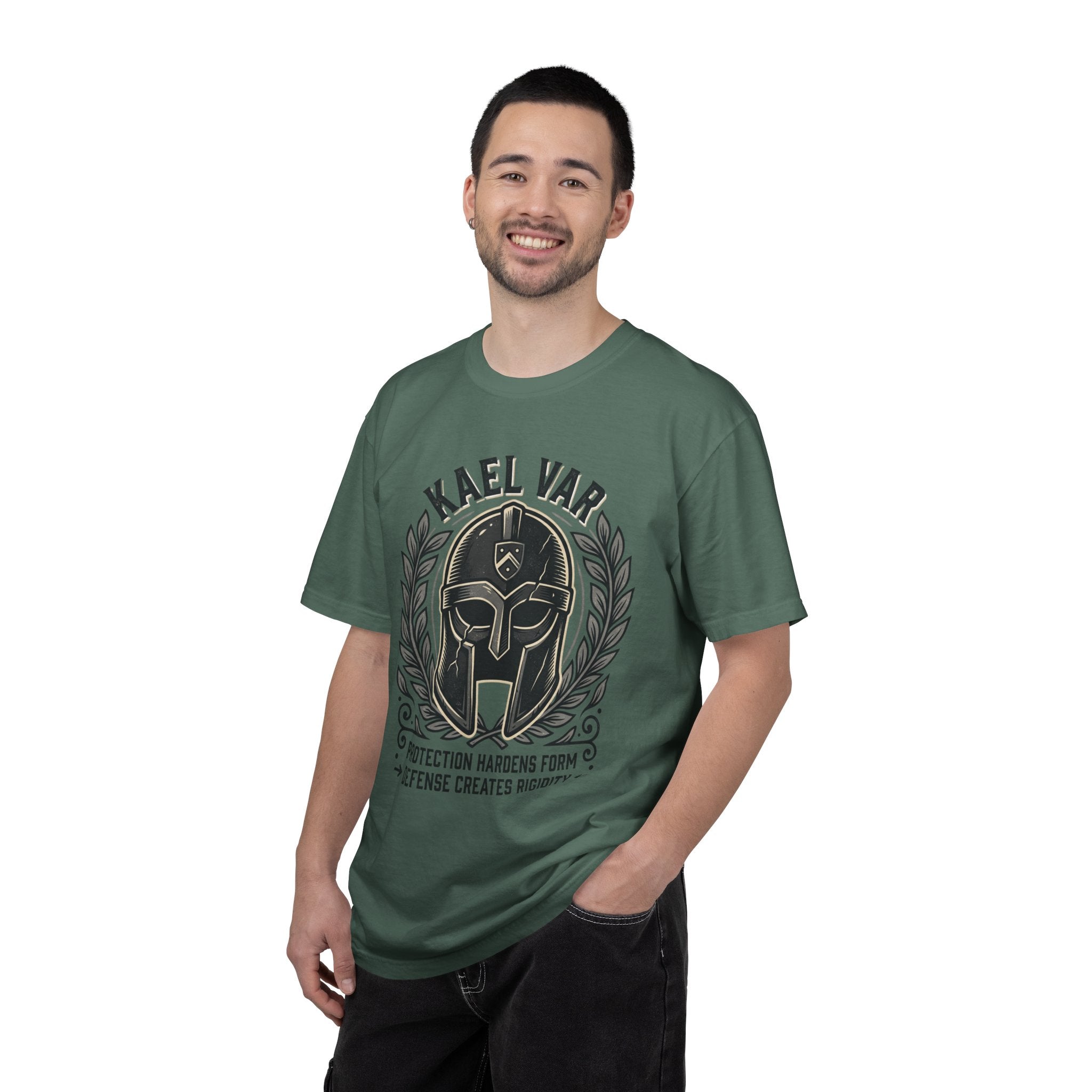Power Runs Black PRB Kael Var Helmet Graphic T-Shirt — "Protection Hardens Form" Warrior Tee by Power Runs Black