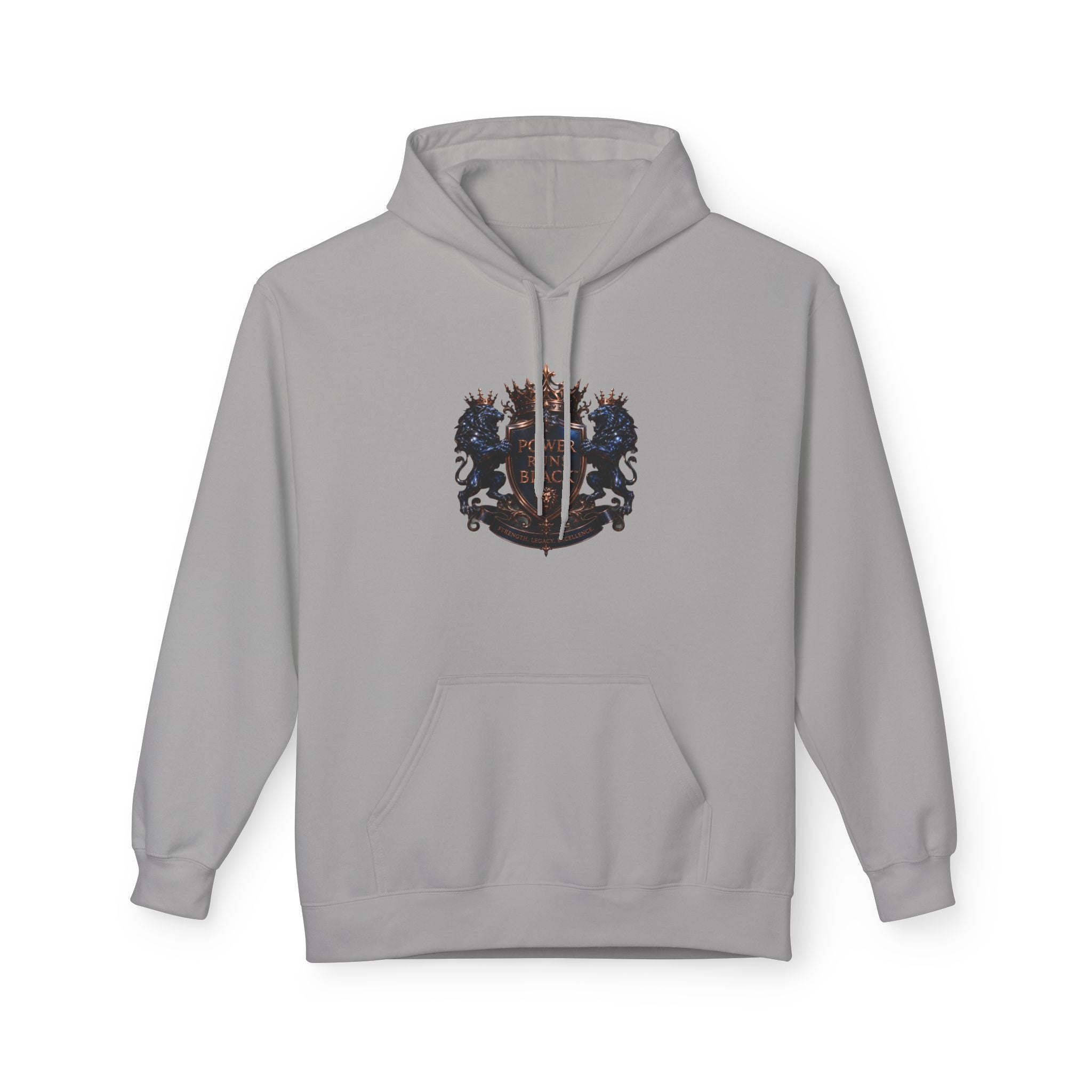 Power Runs Black crest hoodie | medieval shield with lions and wings by Power Runs Black
