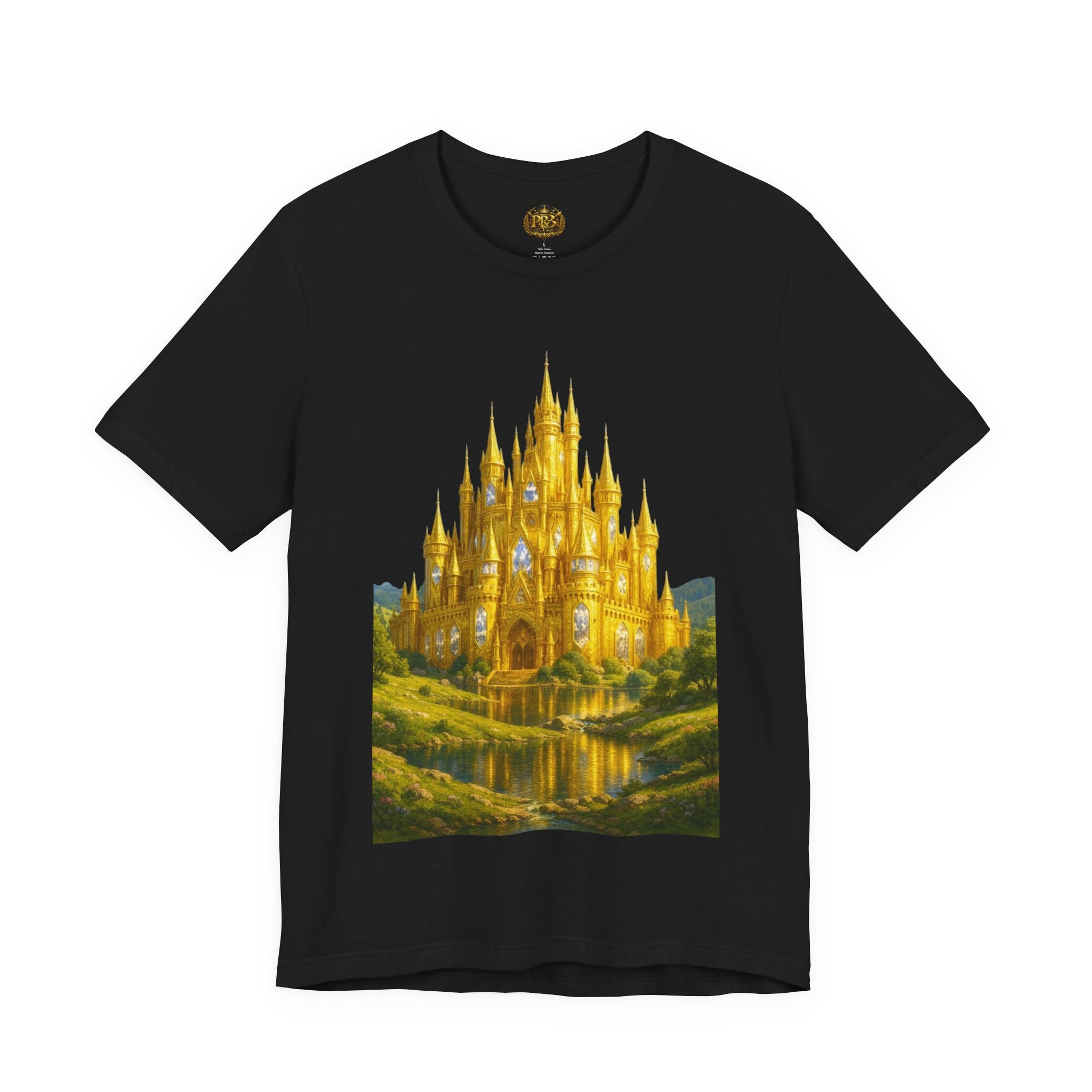PRB Golden Fantasy Castle Tee | Magical Kingdom Illustration, Fairytale Scene by Power Runs Black
