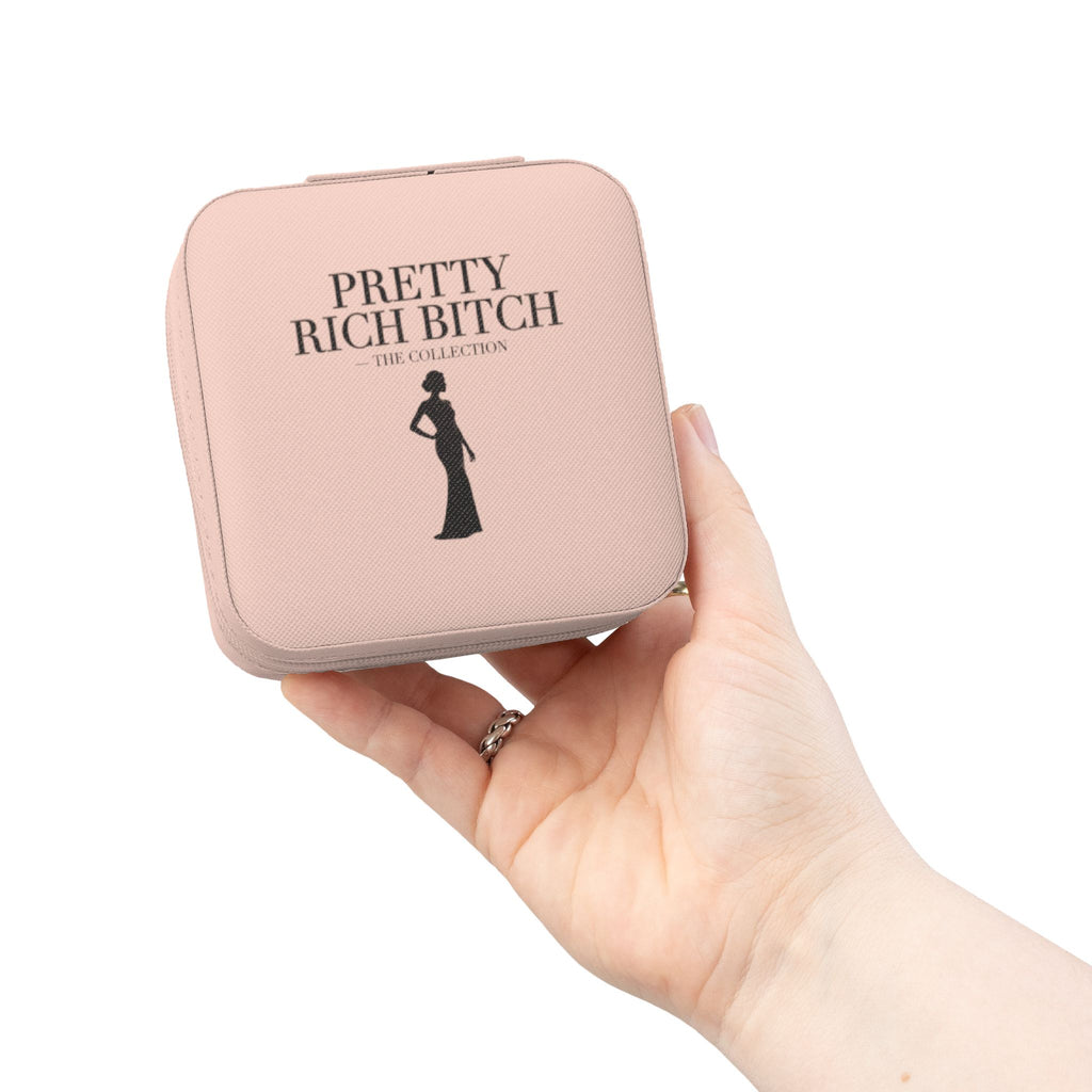 Power Runs Black Pretty Rich Bitch The Collection Jewelry Travel Case – Compact Pink Organizer for Rings, Earrings & Necklaces by Printify