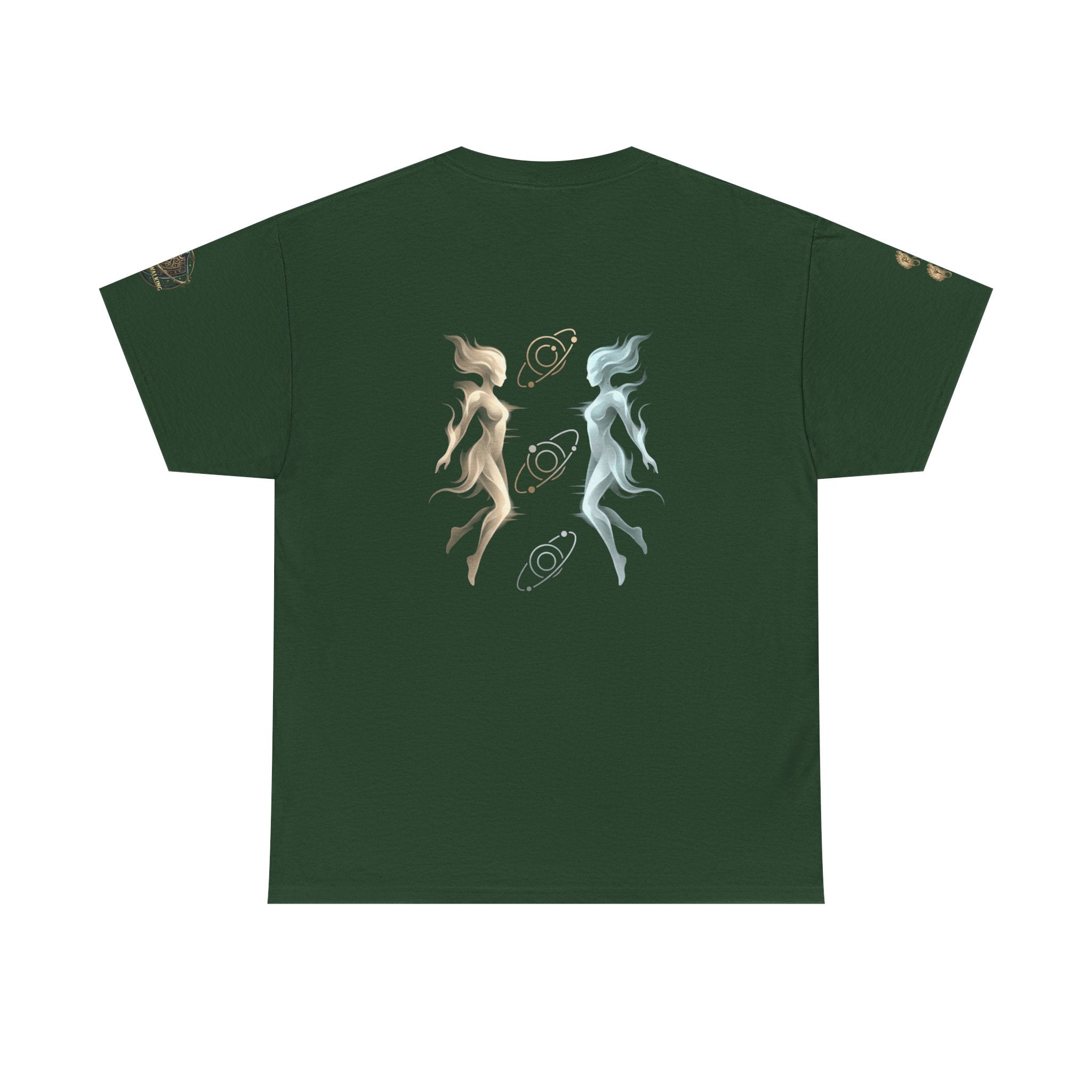 Power Runs Black Gemini Spirit Tee — Twin Sun & Moon Celestial Graphic T-Shirt by Printify