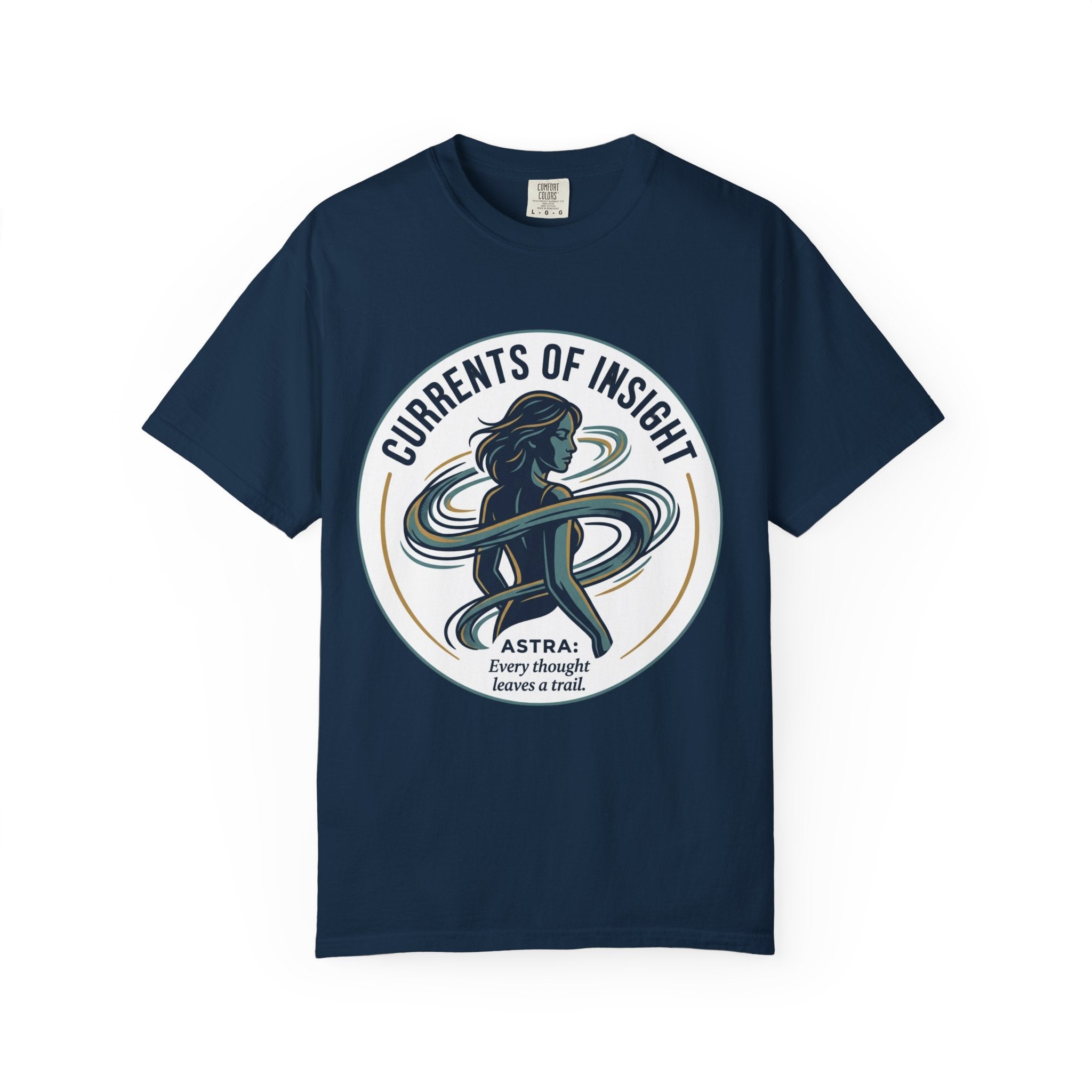 Power Runs Black Currents of Insight T-Shirt — 'Astra: Every thought leaves a trail' Graphic Tee by Power Runs Black