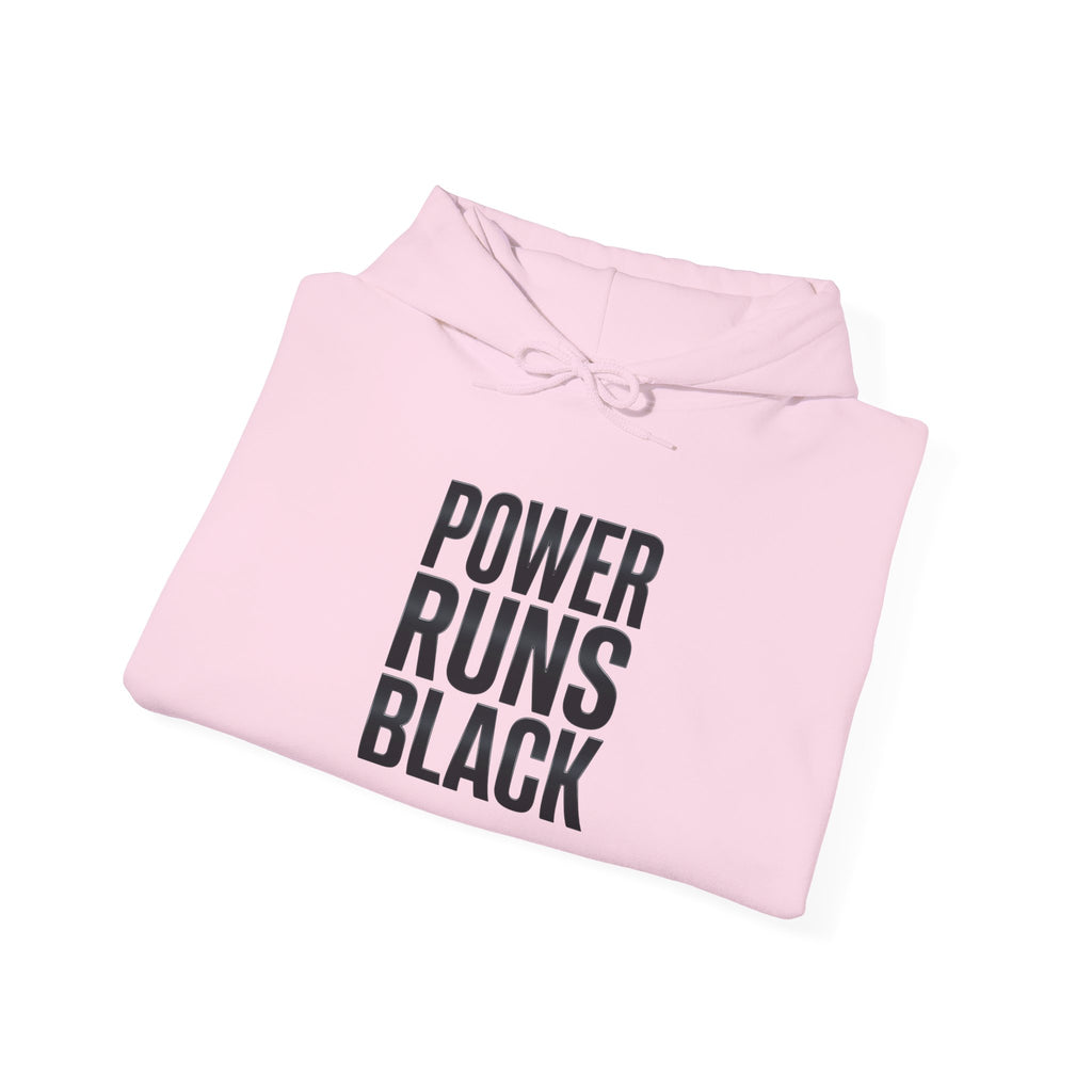 Power Runs Black Hoodie — Bold Graphic Athletic Streetwear by Printify