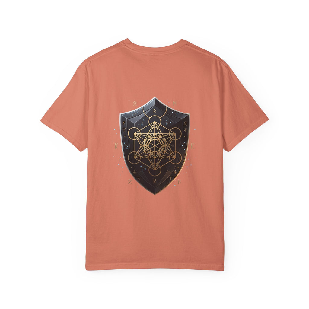 Power Runs Black Mystic Compass Disc T-Shirt — Geometric Gold & Black Emblem Tee by Printify