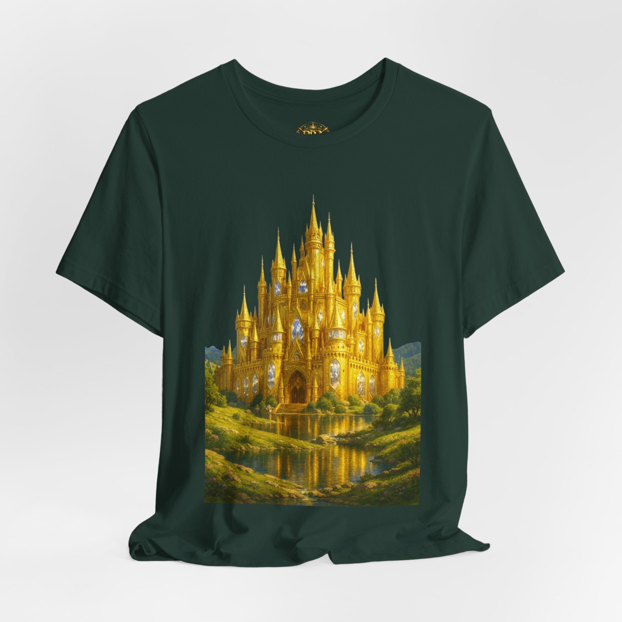 PRB Golden Fantasy Castle Tee | Magical Kingdom Illustration, Fairytale Scene by Printify