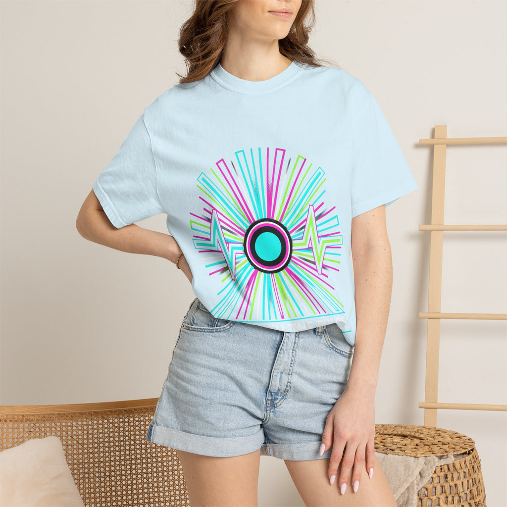 Power Runs Black PRB Electric "Move With Pulse" Graphic T-Shirt — Neon Sunburst Design by Printify