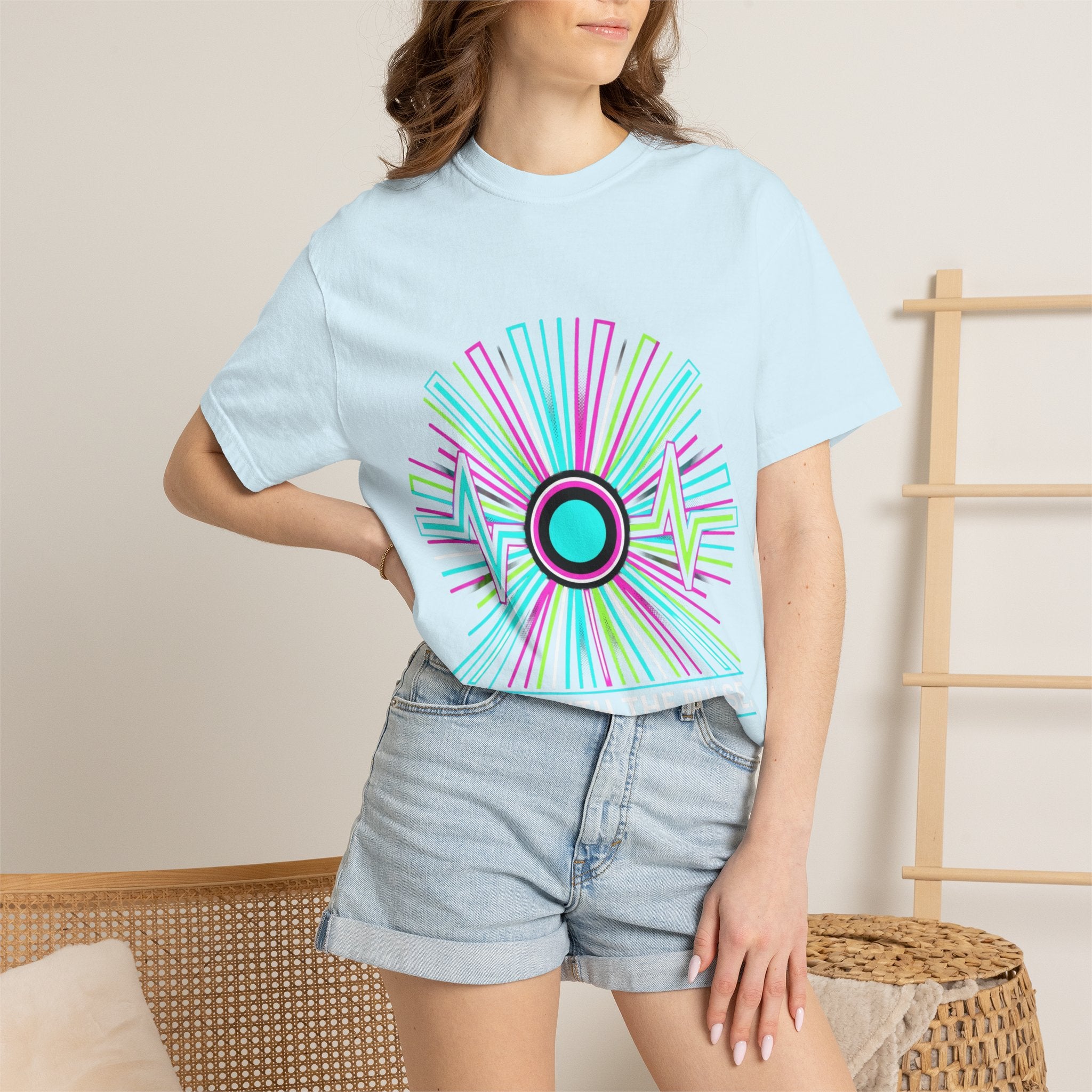 Power Runs Black PRB Electric "Move With Pulse" Graphic T-Shirt — Neon Sunburst Design by Printify