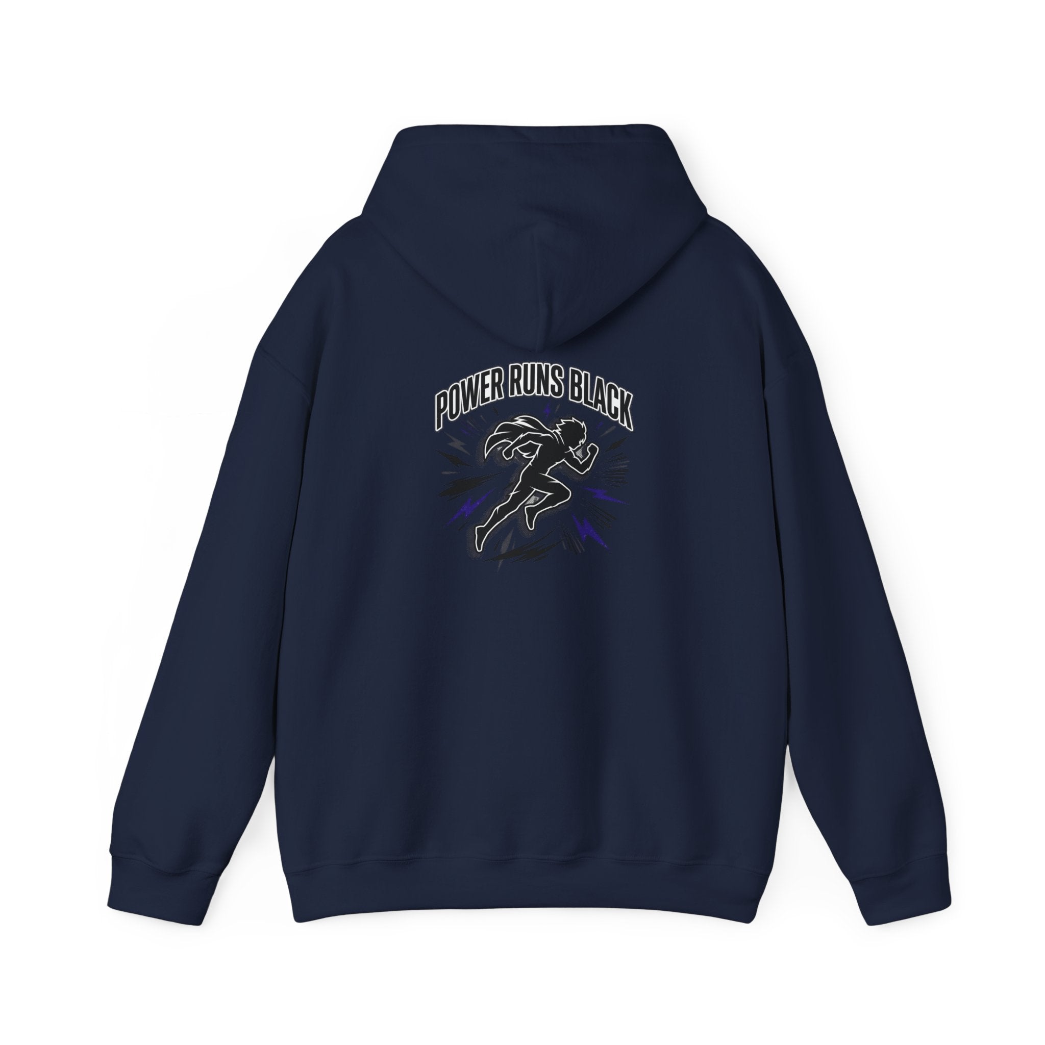 Power Runs Black Hoodie — Bold Graphic Athletic Streetwear by Printify
