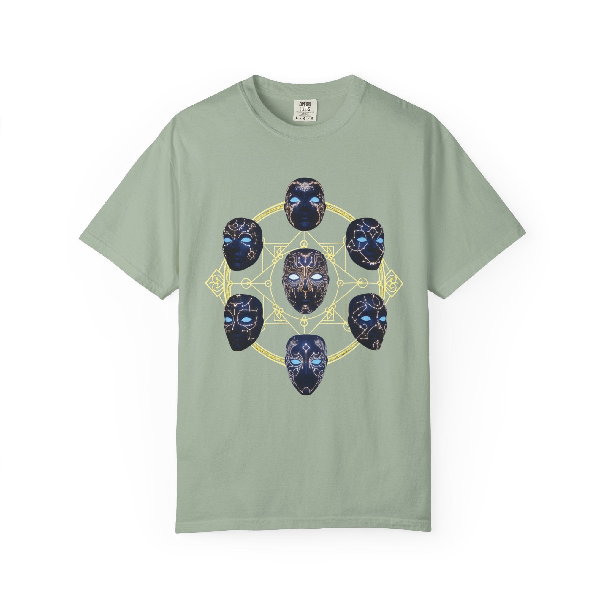 PRB Tribal Mask Circle Graphic Tee, Spiritual Afrocentric Art by Power Runs Black