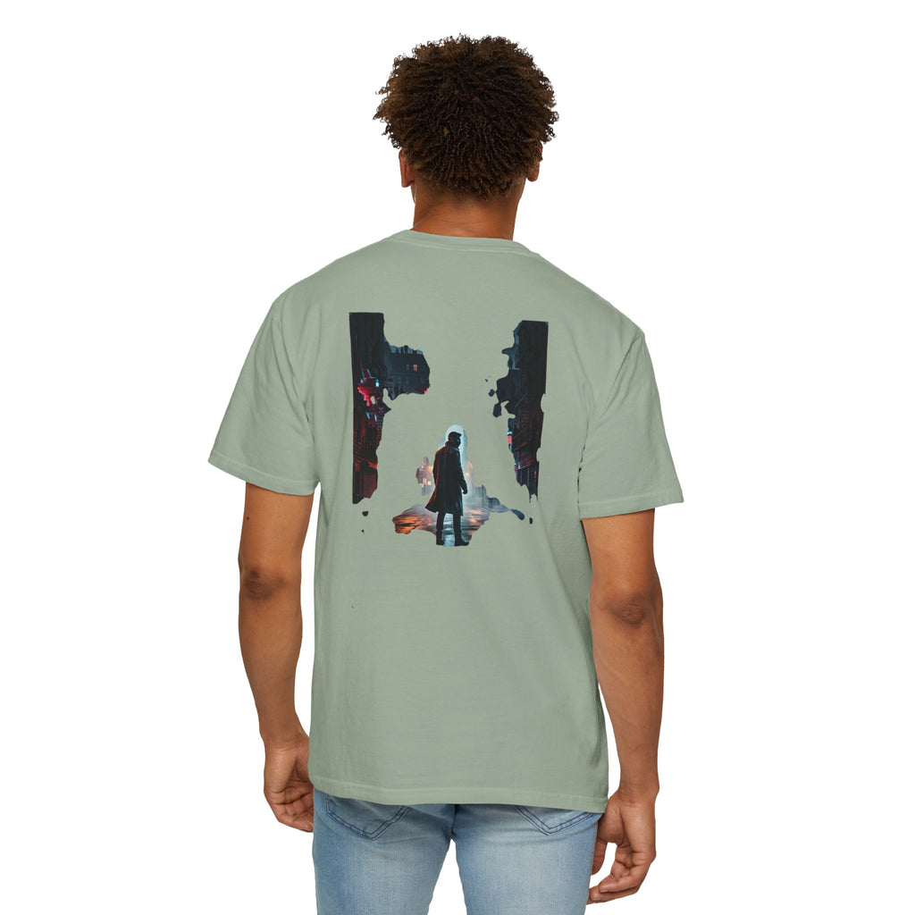 Syndication Loop Cyberpunk Portrait Tee — Tech-Noir Graphic T-Shirt | Power Runs Black by Printify