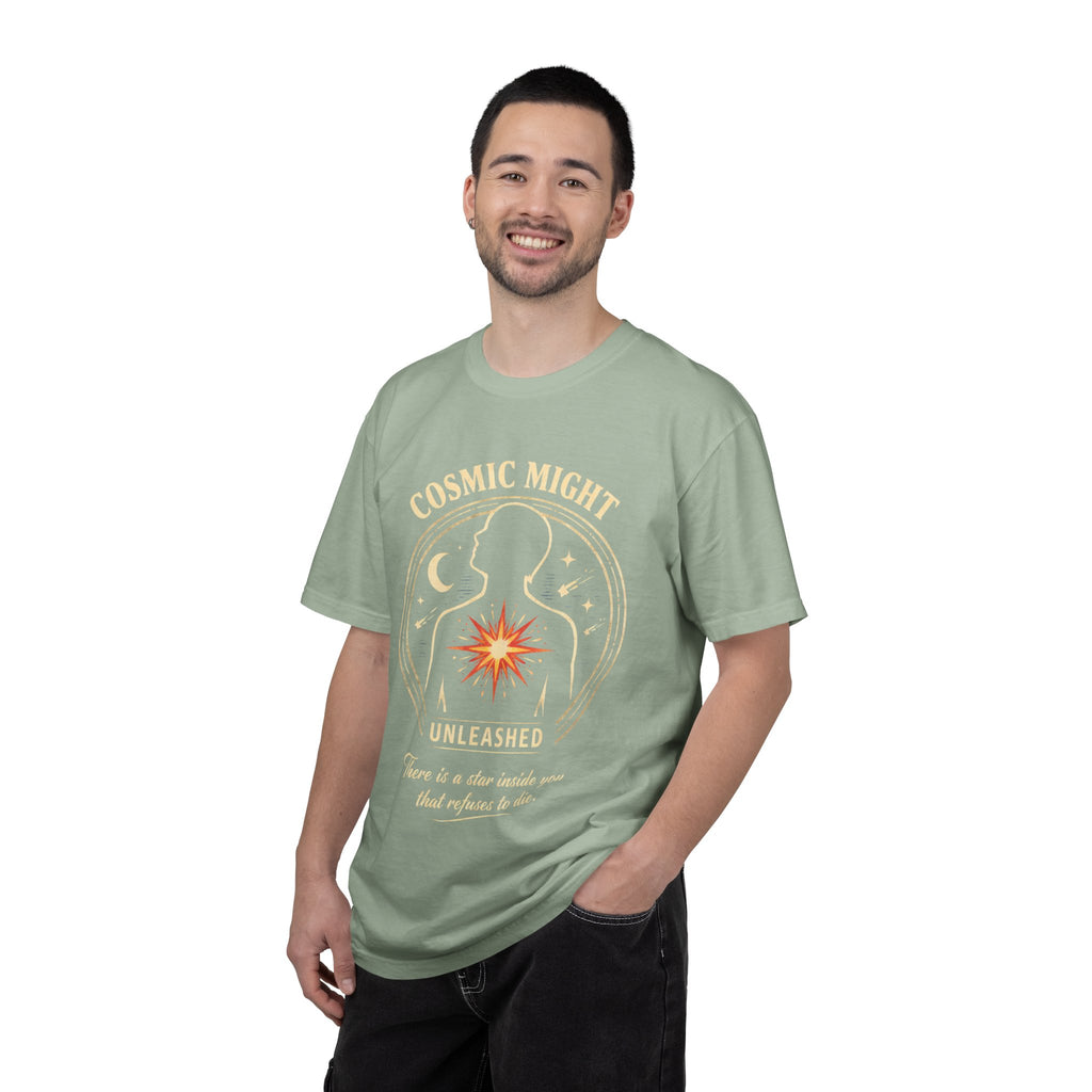 PRB Starforged Flex Cosmic Might T-Shirt — "Unleashed" Astral Heart Graphic Tee by Power Runs Black