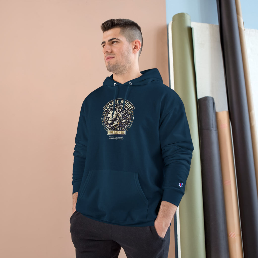 PRB Starforged Flex Cosmic Might Unleashed Lion Crest Hoodie — 'Unleashed' Athletic Champion Graphic Hoodie by Power Runs Black