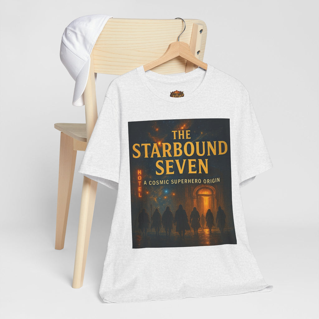 Power Runs Black PRB The Starbound Seven Tee – Retro Cosmic Superhero Poster Shirt by Power Runs Black