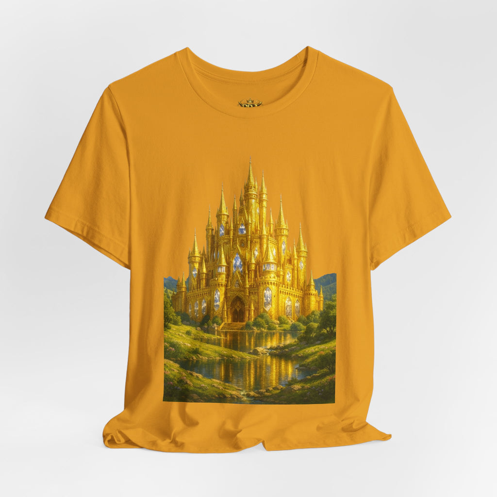 PRB Golden Fantasy Castle Tee | Magical Kingdom Illustration, Fairytale Scene by Printify